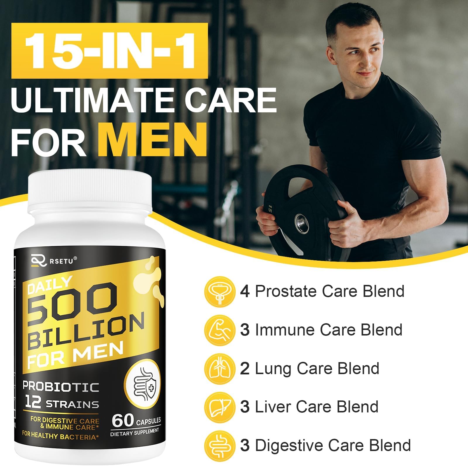 Probiotics for Men, 500 Billion CFUs & 12 Strains Mens Probiotic with Turmeric Cranberry, Goji, Gut Health for Men, for Digestive Health, Gut, Bloating & Gas, Immune, Energy Support, 120-Day Supply RSETU buy supplements canada