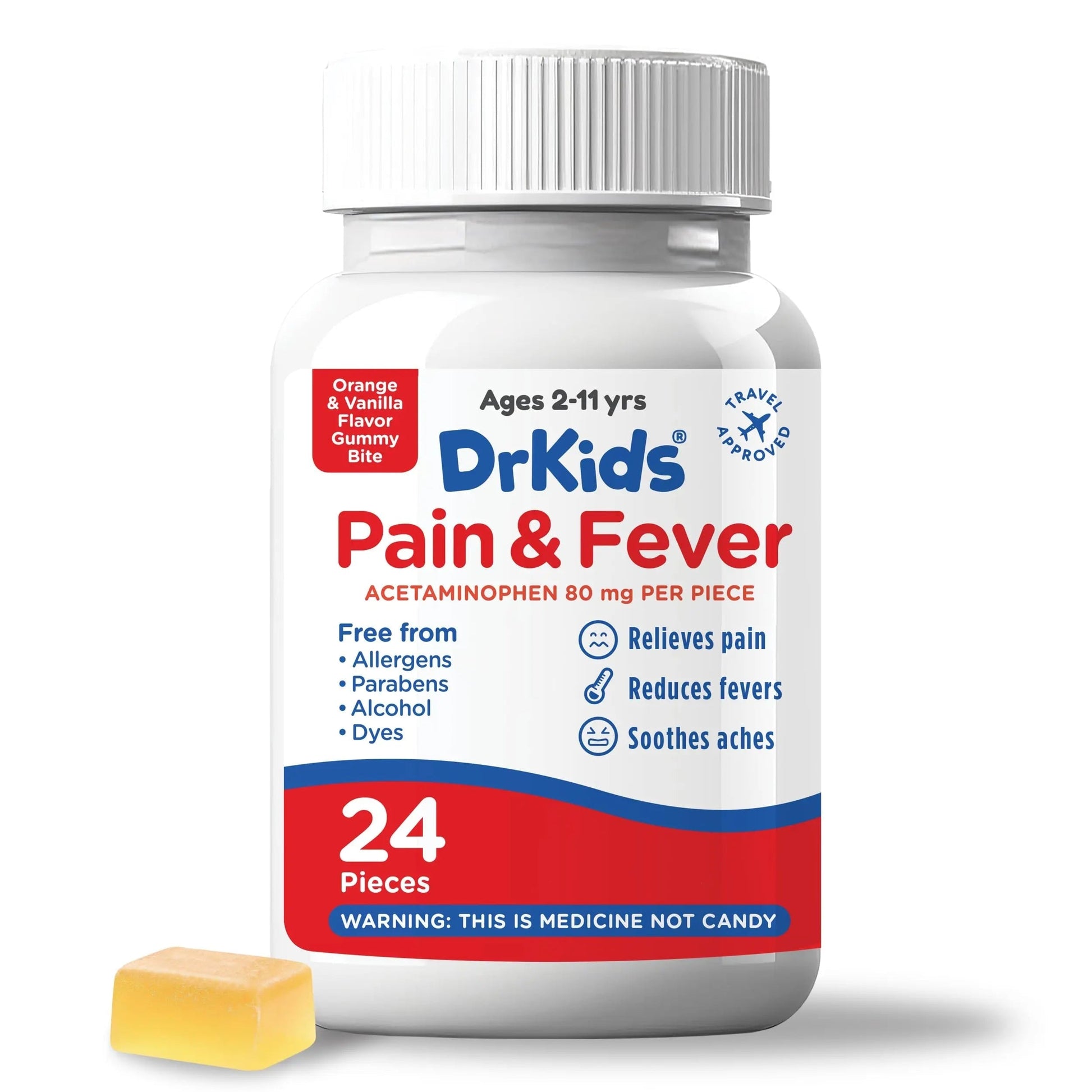 Dr. Kids Children’s Pain and Fever Gummy Bite - Chewable Acetaminophen for Kids Ages 2-11, Pre-Measured Soft Chews for Headache, Sore Throat, Cold and Flu, Orange Vanilla Flavor, 24 Count Dr. Kids buy supplements canada
