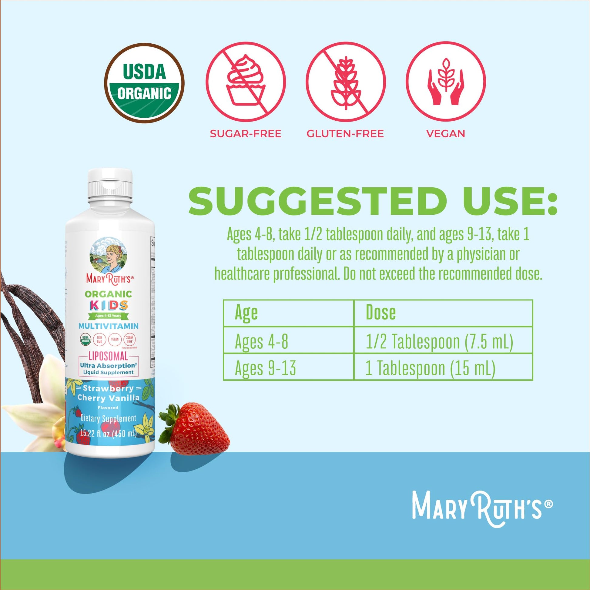 MaryRuth Organics Kids Multivitamin Liposomal | Vegan, Sugar-Free Vitamins for Kids | Ages 4+ | 2 Month Supply | 15.22 Fl Oz MARYRUTH'S buy supplements canada