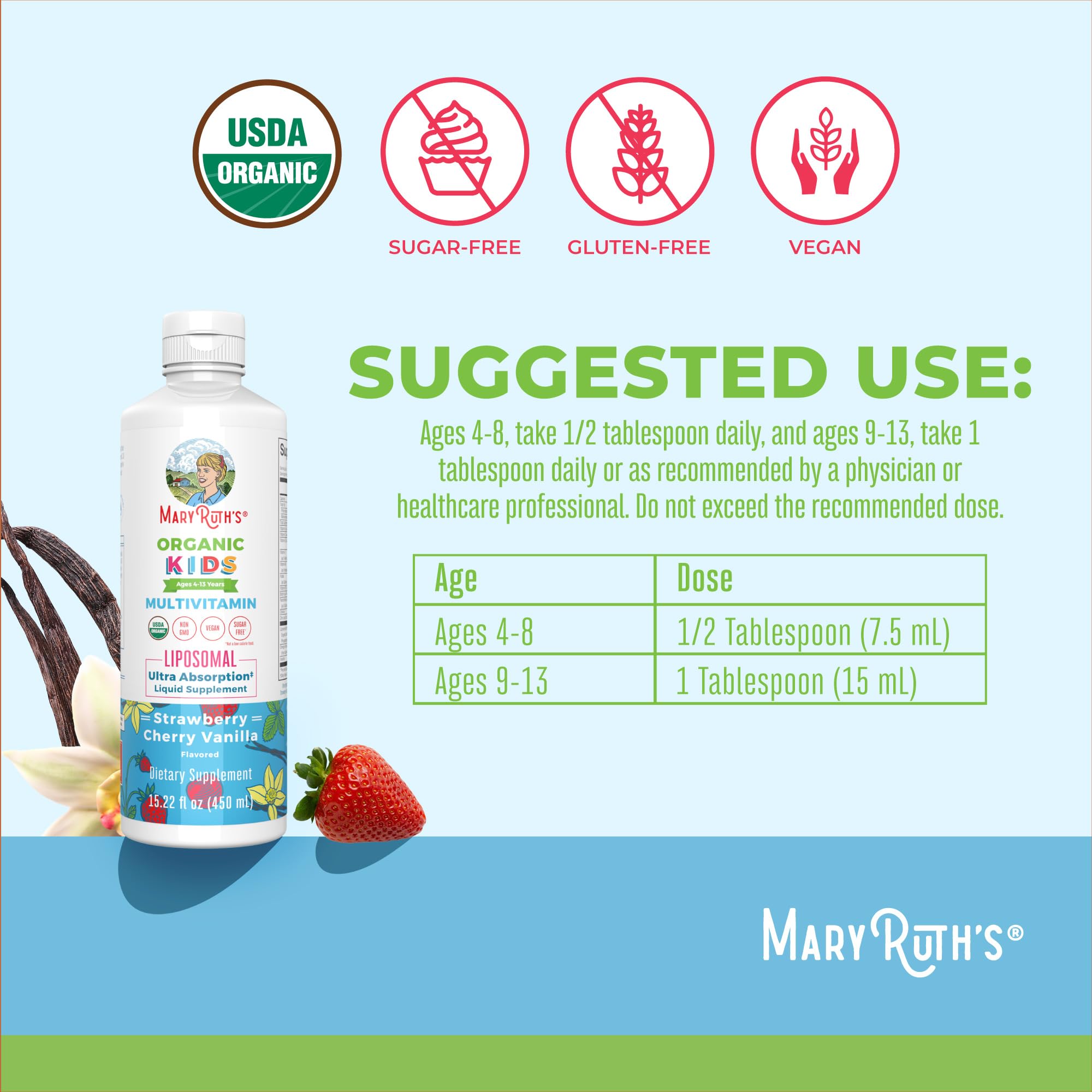 MaryRuth Organics Kids Multivitamin Liposomal | Vegan, Sugar-Free Vitamins for Kids | Ages 4+ | 2 Month Supply | 15.22 Fl Oz MARYRUTH'S buy supplements canada