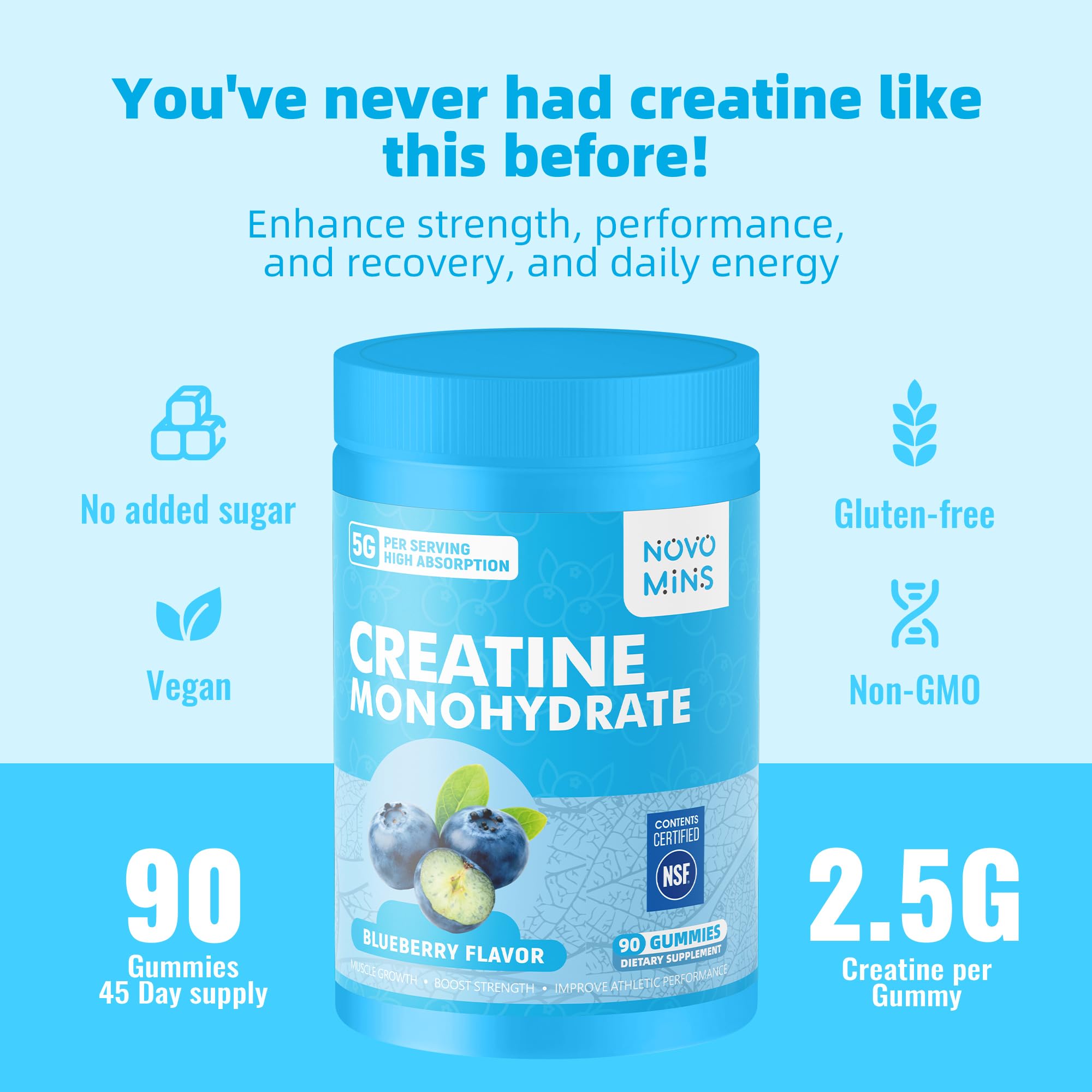 novomins Creatine Monohydrate Gummies 5000mg for Men & Women, Chewables Creatine Monohydrate for Muscle Strength, Muscle Builder, Energy Boost, Pre-Workout Supplement novomins buy supplements canada