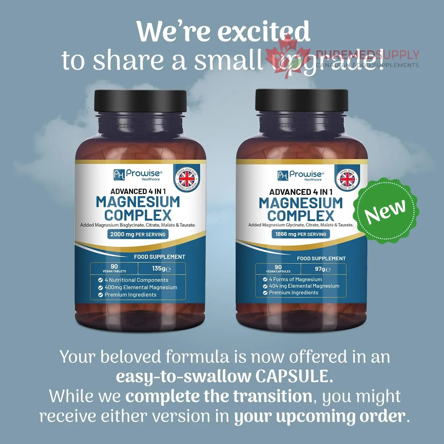 Magnesium Glycinate Complex 4 in 1-1866mg per Serving | Precise 404mg Elemental Magnesium dose | Added Magnesium Glycinate, Citrate, Malate & Taurate | 90 Vegan Capsules - by Prowise PH PROWISE Healthcare buy supplements canada