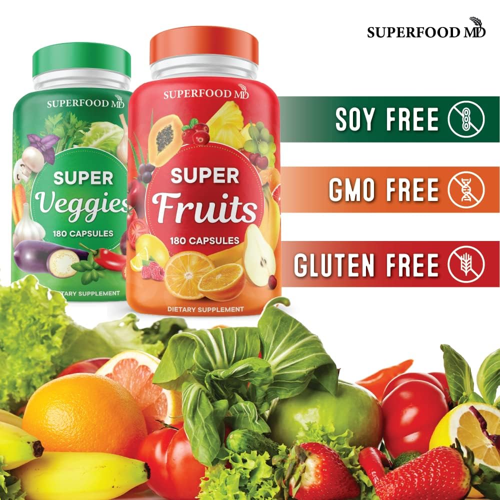 Superfood Fruit and Veggie Supplement - 360 Whole Super Fruit and Vegetable Supplements & Vitamin with Beta-Carotene, Soy Free- 180 Count (Pack of 2) Superfood MD buy supplements canada