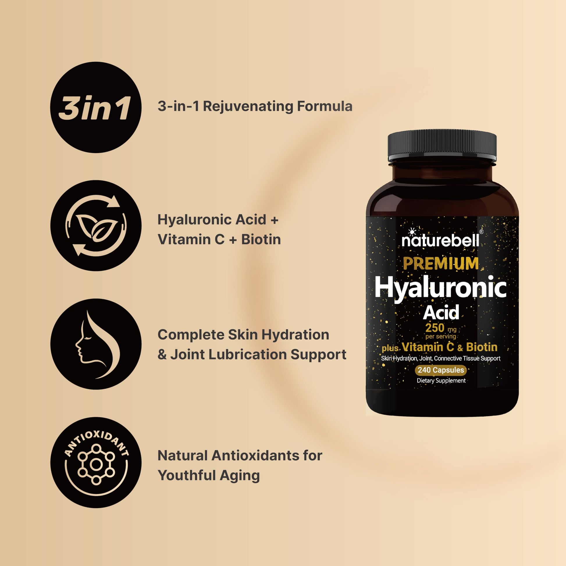 NatureBell Hyaluronic Acid Supplements 250mg | 240 Capsules, with Biotin 5000mcg NatureBell buy supplements canada
