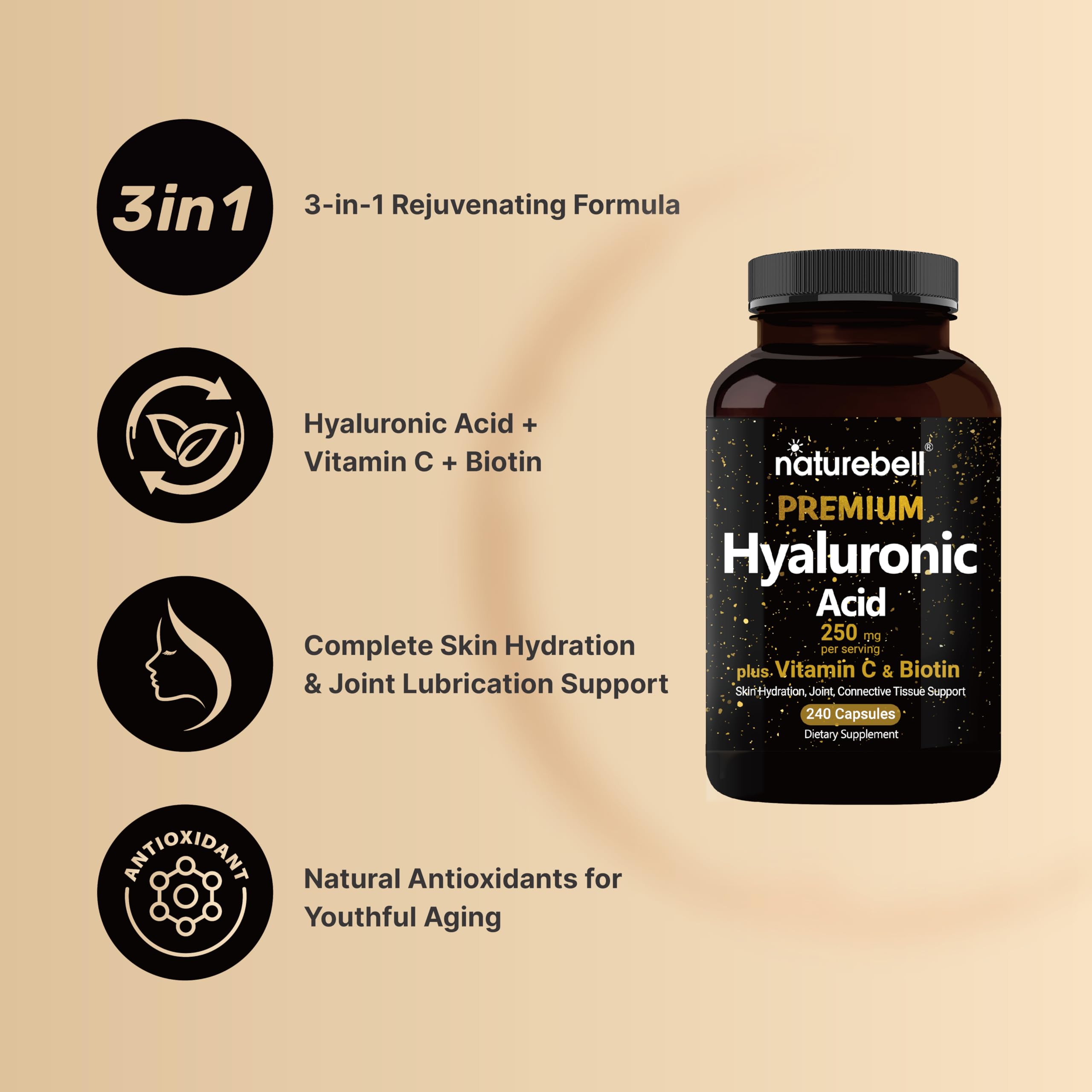 NatureBell Hyaluronic Acid Supplements 250mg | 240 Capsules, with Biotin 5000mcg NatureBell buy supplements canada