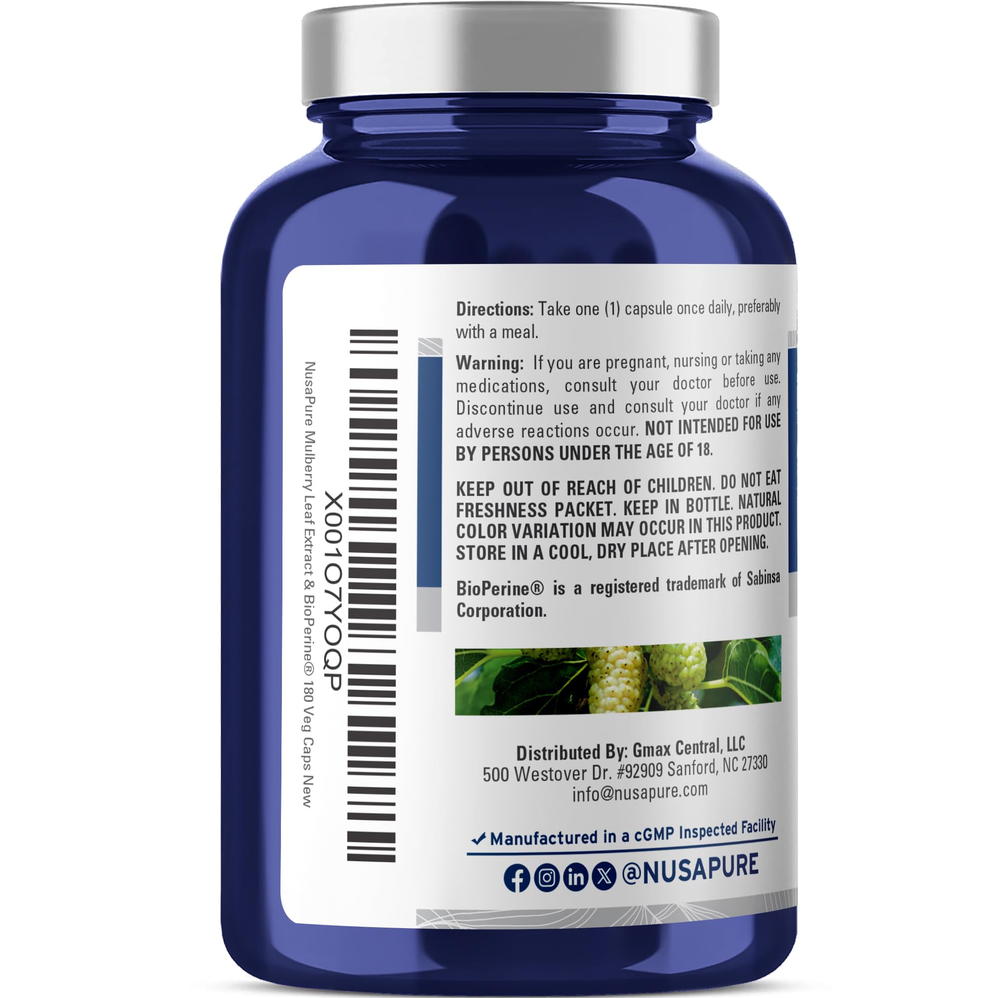 NusaPure White Mulberry Leaf Extract 10:1 Extract, 500 mg Equivalent to 5000mg 180 Veg Caps (Vegan, Non GMO Bioperine) NusaPure buy supplements canada