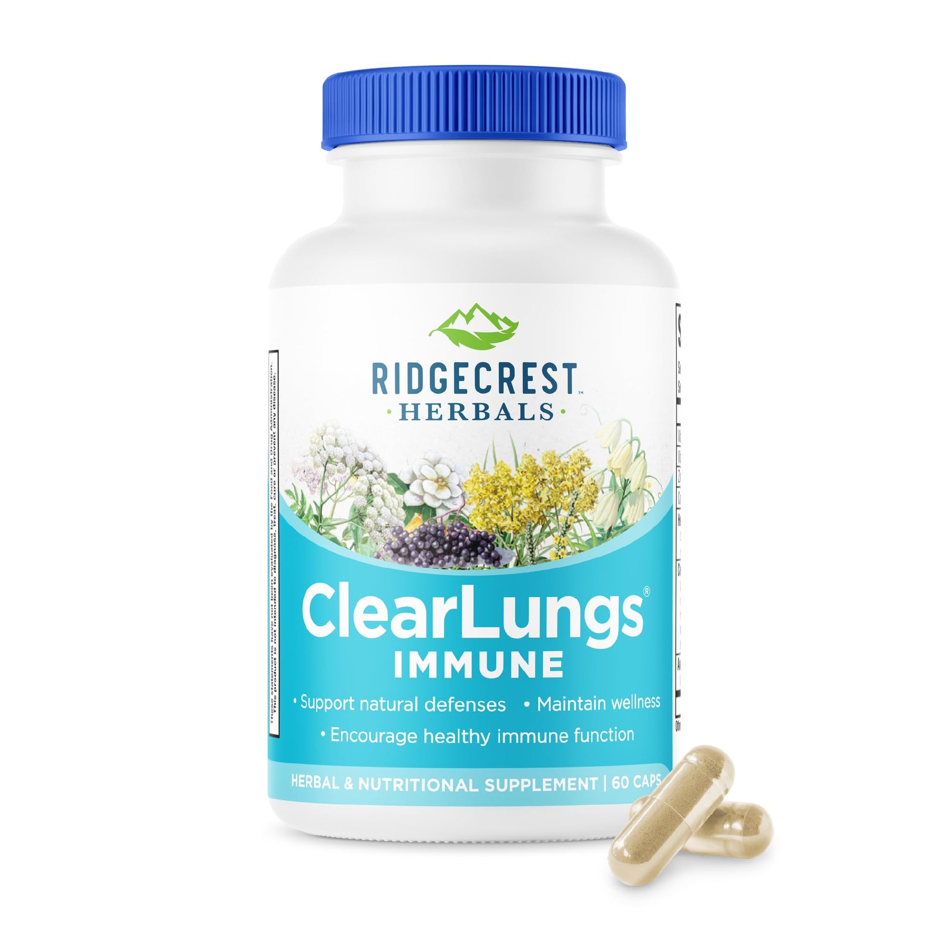 RidgeCrest Herbals ClearLungs Immune, Lung Support Supplement with Elderberry, Zinc, Vitamin C, Vitamin A, Olive Leaf, Mullein, Lung Wellness Formula for Respiratory Health (60 Vegan Caps, 30 Serv) RidgeCrest Herbals buy supplements canada