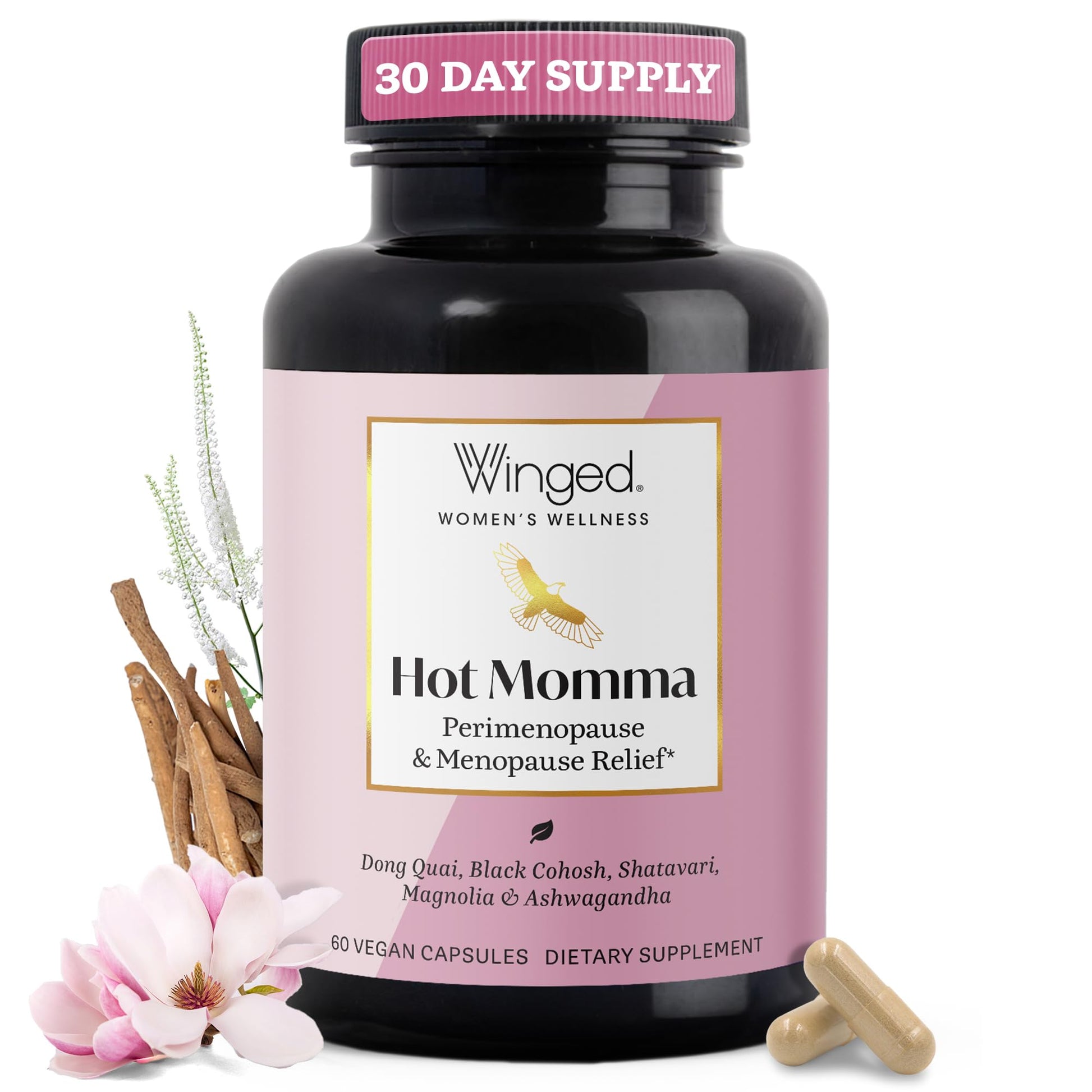 Winged Wellness Hot Momma Menopause Supplements for Women - Hormone-Free Menopause Relief Support for Hot Flashes & Night Sweats with Chaste Tree Berry, Multivitamins & Shatavari - 60 Vegan Capsules Winged Wellness buy supplements canada