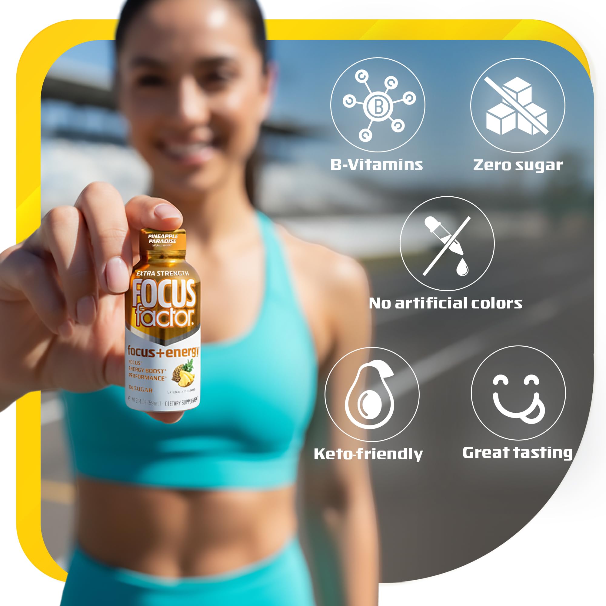 Focus Factor Extra Strength Focus + Energy Shots - 12 x 2oz Bottles (Pineapple Paradise Flavor) - Powered by Nootropics with Caffeine, L-Theanine, Ginkgo, Bacopa, L-Tyrosine, Alpha GPC Focus Factor buy supplements canada