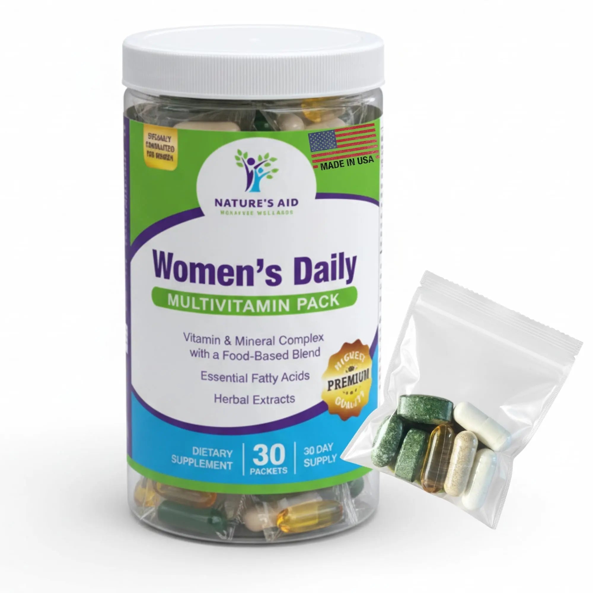 Nature’s Aid Women’s 7-30 Daily Multivitamin Packs for Energy, Focus & Performance Support | Natural Complete Vitamin Nature's Aid Holistic Wellness buy supplements canada