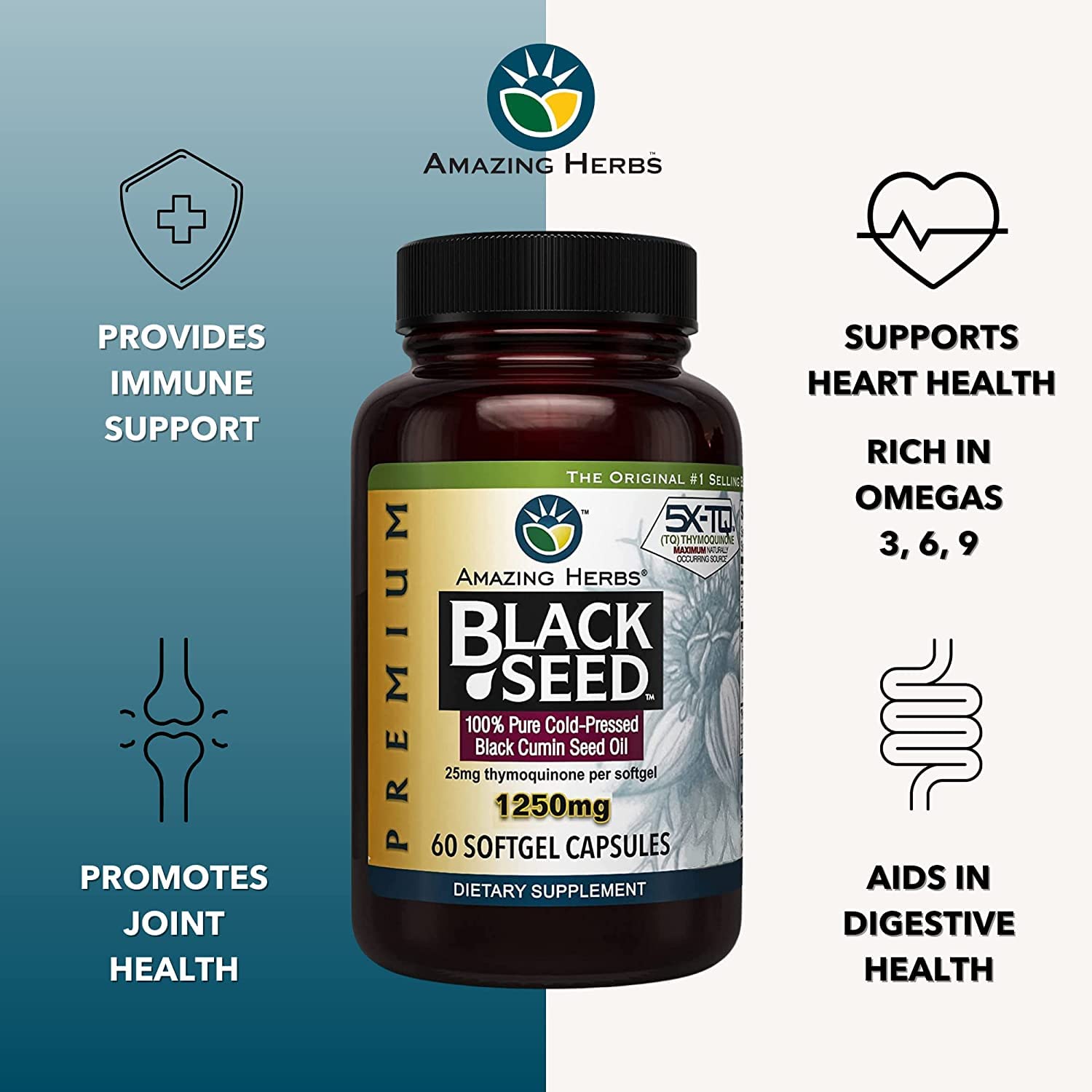 Amazing Herbs Premium Black Seed Oil Capsules - High Potency, Cold Pressed Nigella Amazing Herbs buy supplements canada