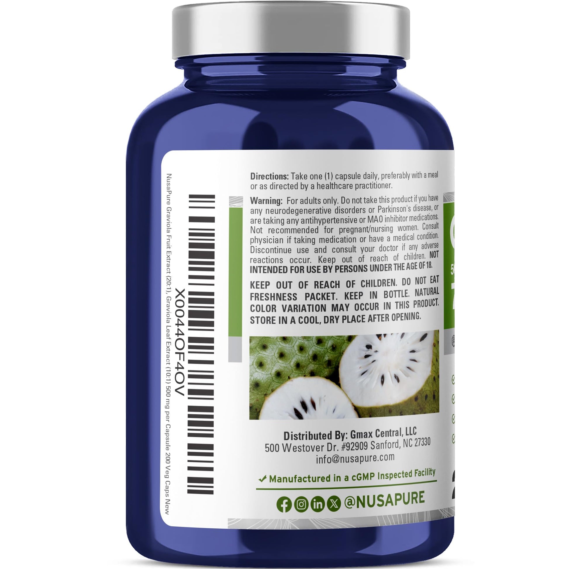 NusaPure Graviola 20:1 & 10:1 Extract - Suitable for Vegetarian/Vegan, Non- GMO - 7500 mg - 200 Capsules NusaPure buy supplements canada