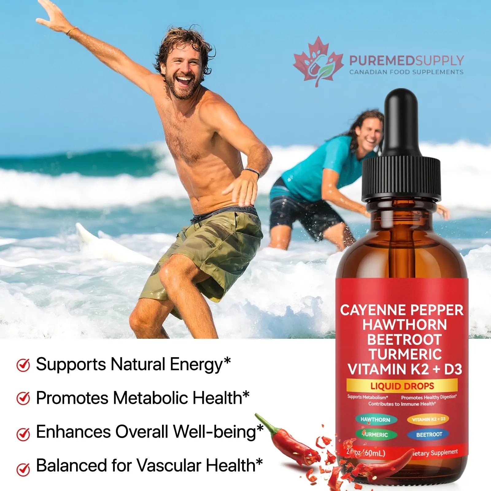 Cayenne Pepper Drops, Cayenne Pepper Extract with Herbal Blend - Includes Hawthorn, Beet Root & Turmeric (1Pack) WHLH & WELL-BEING buy supplements canada