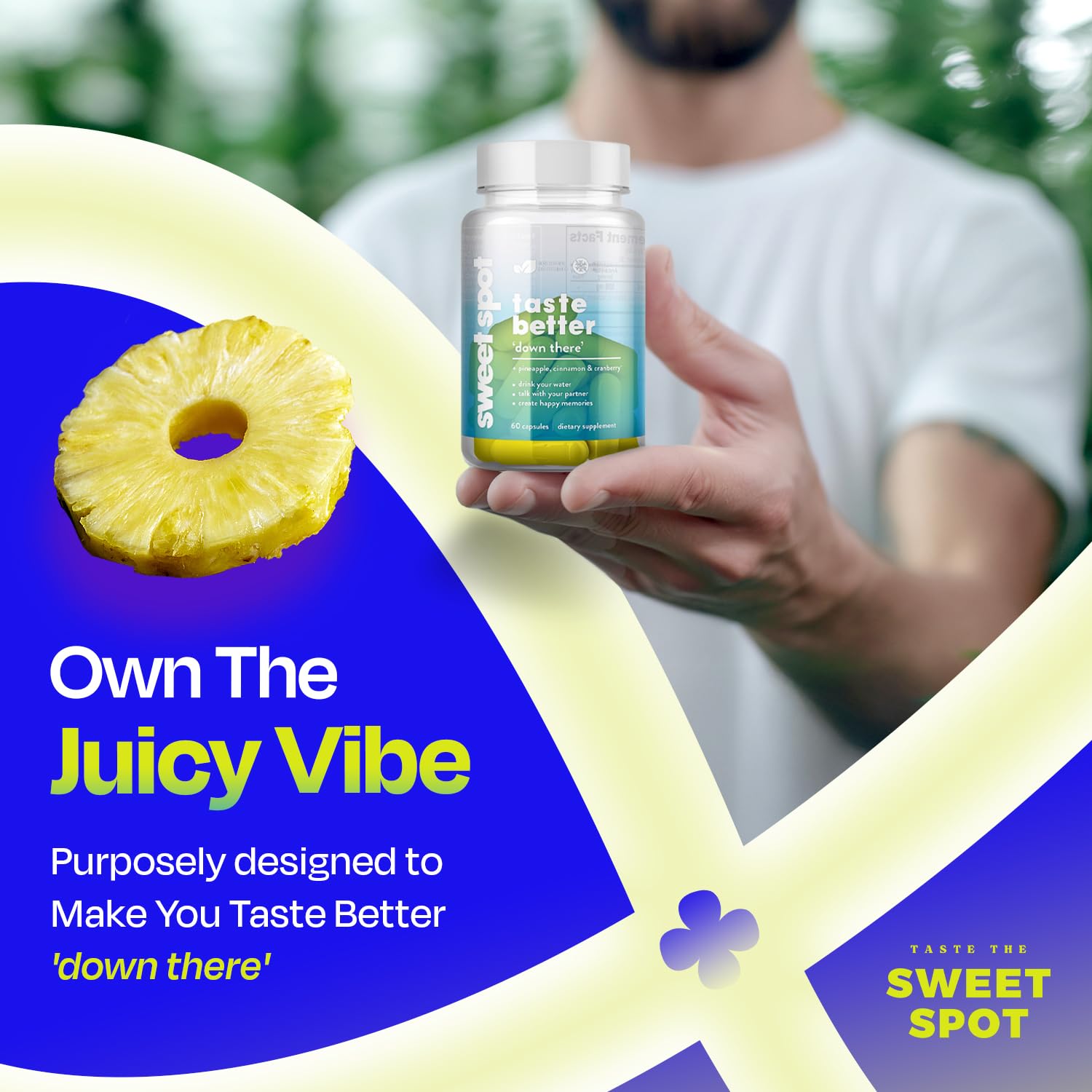 Pineapple Probiotics for Men – 625mg Sweet Spot Formula with Pineapple Extract, Cranberry & Cinnamon, Supports pH Balance & Freshens Taste, 60 Capsules, Made in the USA TASTE THE SWEET SPOT buy supplements canada