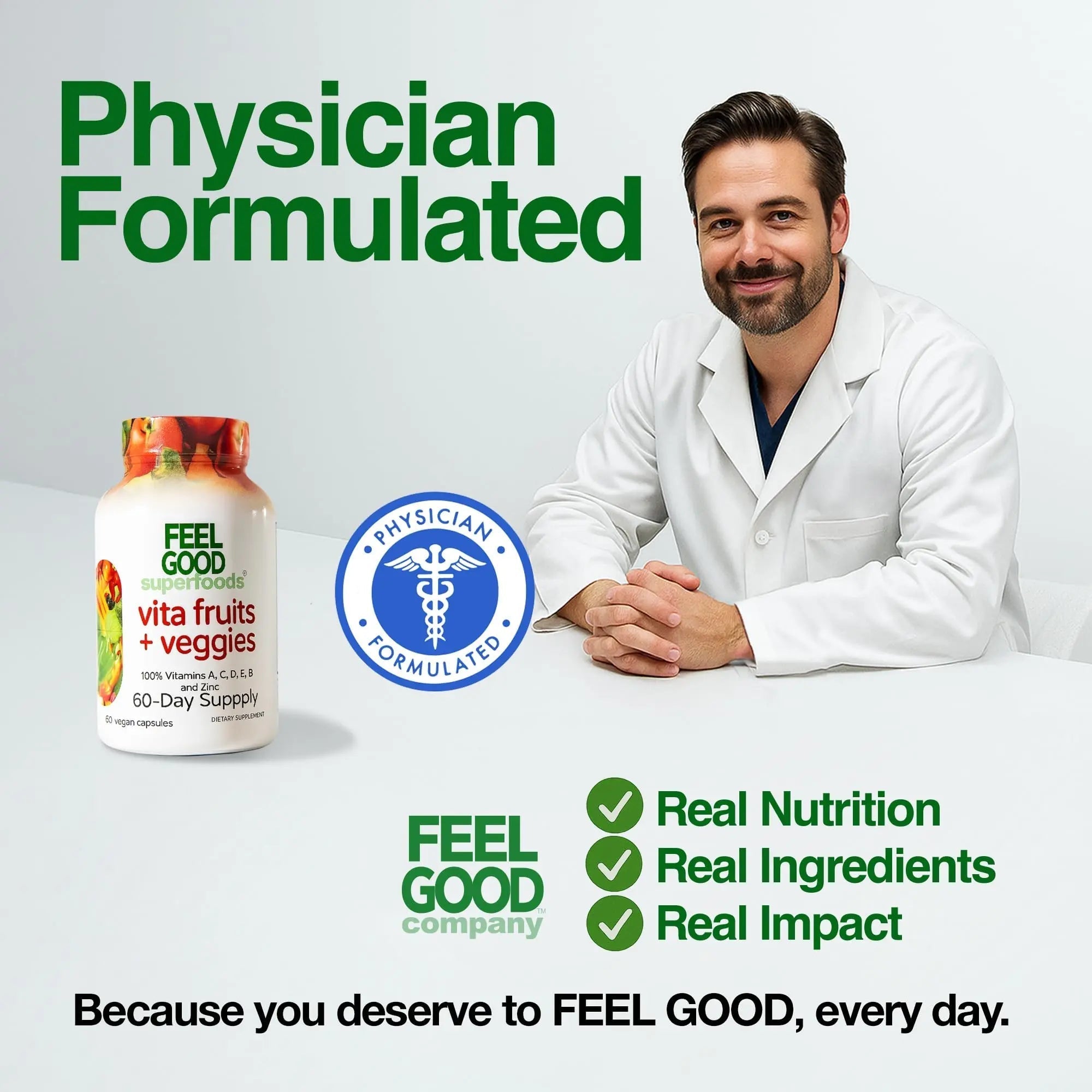 FeelGood Superfoods Vita Fruits and Veggies Capsules - 25 Superfood Ingredients, Fruit and Vegetable Multivitamin, 60 Count FeelGood Superfoods buy supplements canada