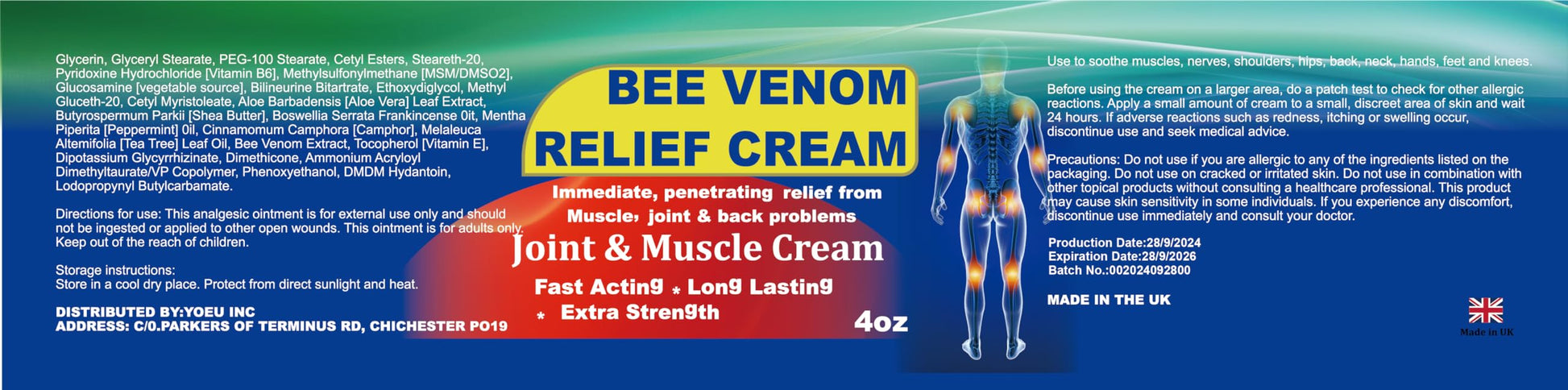 DUBOONAIO Bee Venom Joint Muscle Bone Cream, High Strength Fast Acting, Help for Back, Neck, Hand, Feet, Knee, Muscle, Shoulder, Wrist, Elbow, Hip, Nerve, Ankle, Foot Discomfort DUBOONAIO buy supplements canada