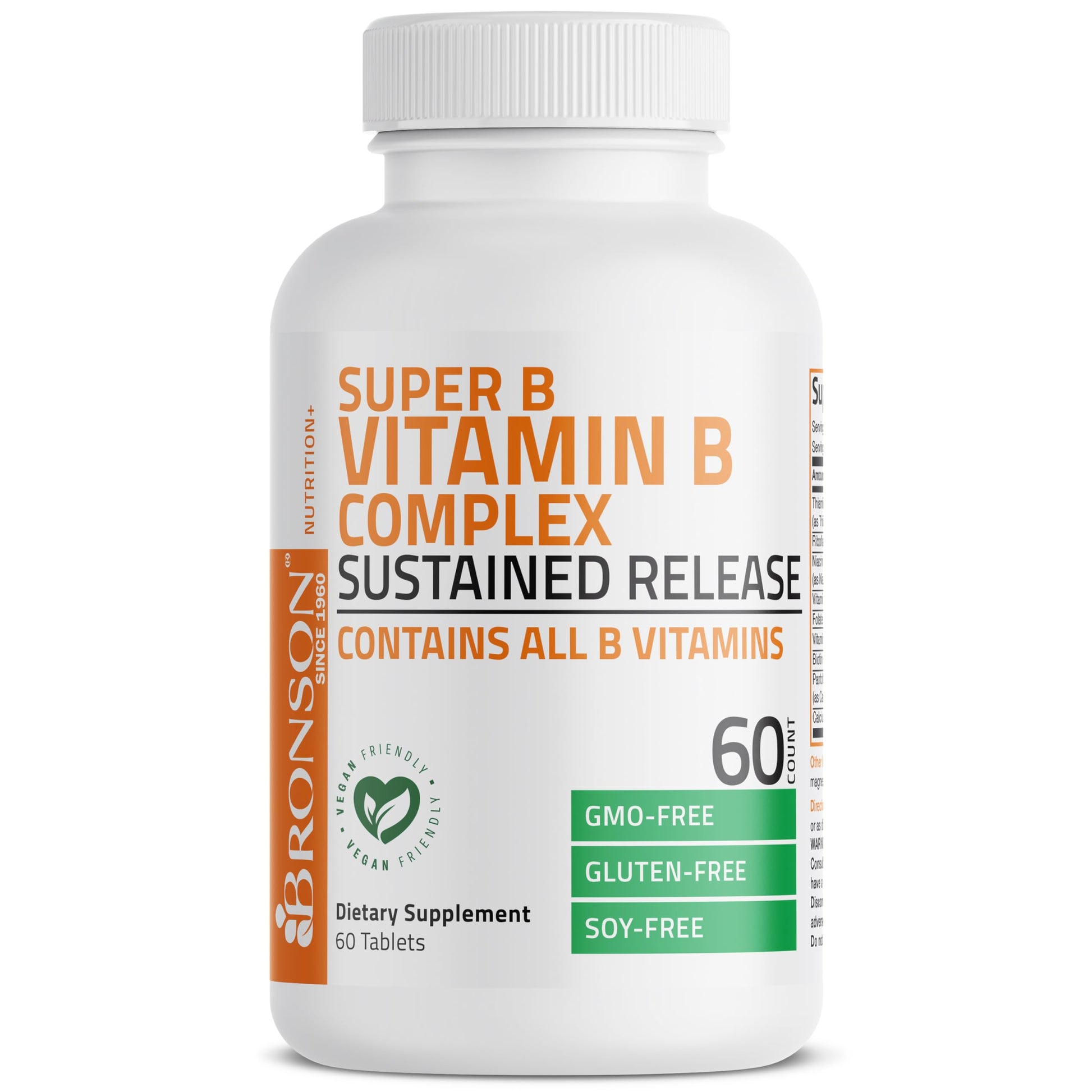 Bronson Super B Vitamin B Complex Sustained Slow Release (Vitamin B1, B2, B3, B6, B9 - Folic Acid, B12) Contains All B Vitamins 60 Tablets Bronson buy supplements canada