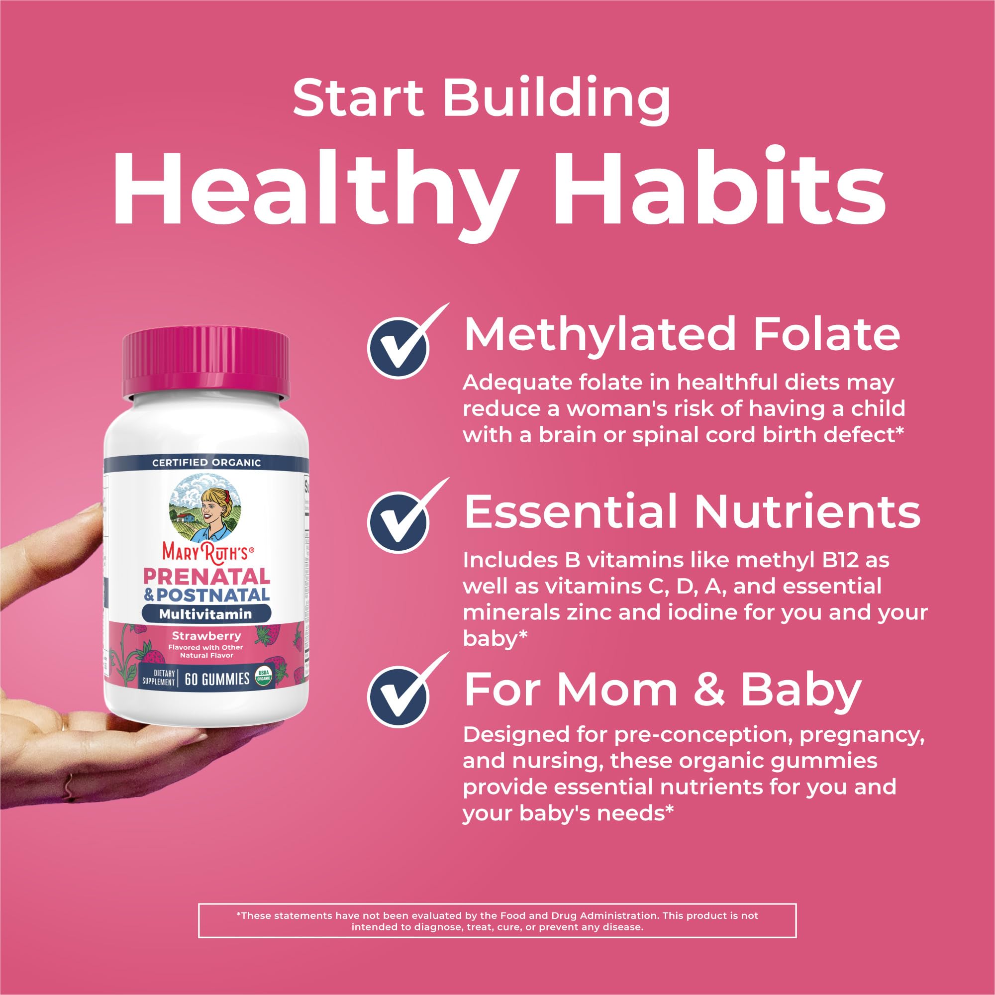 MaryRuth Organics Prenatal Vitamins for Women | USDA Organic Prenatal Gummies | Postnatal Vitamins for Women Breastfeeding | Methylfolate 800 mcg DFE | Iodine | Vegan | Non GMO | 30 Servings MARYRUTH'S buy supplements canada