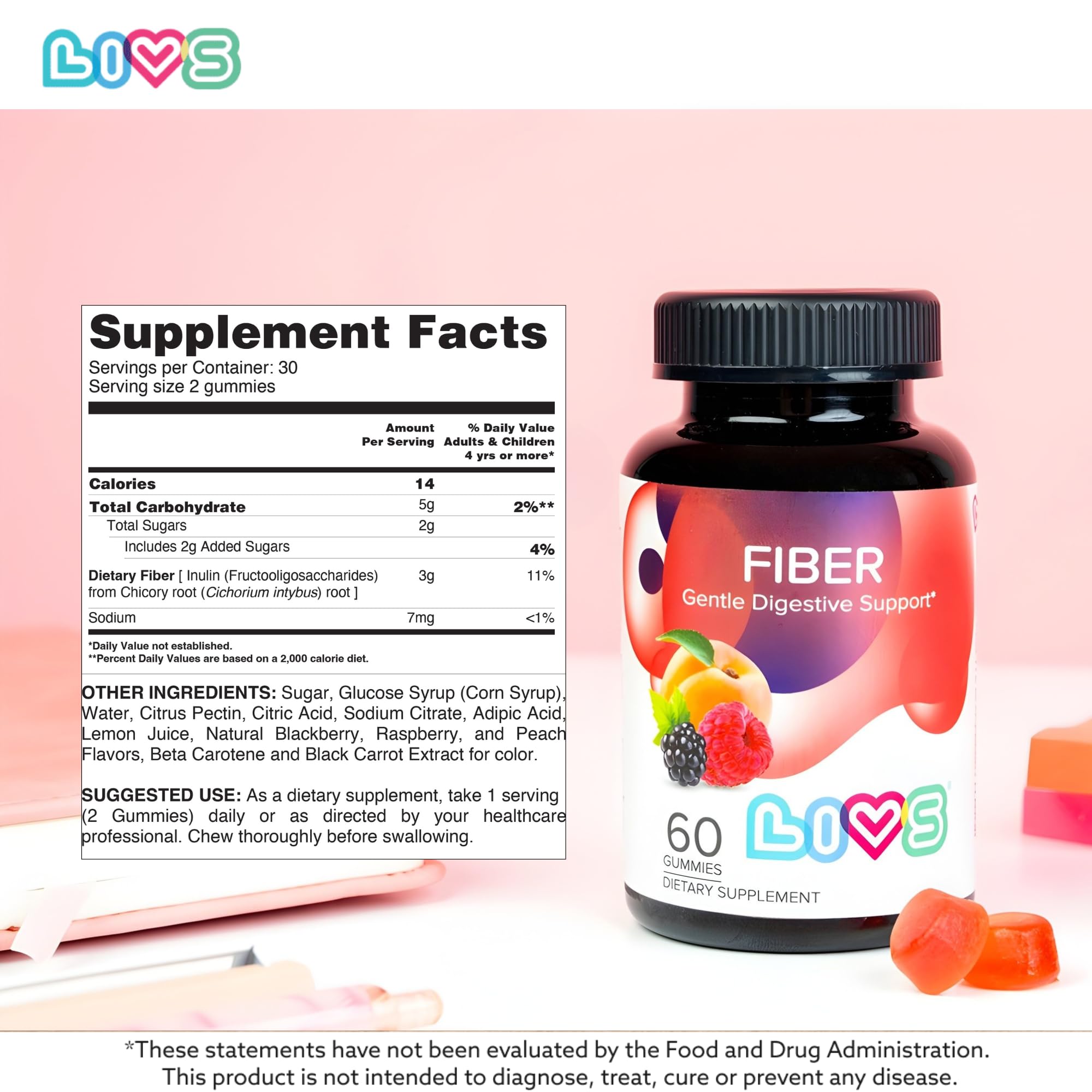 LIVS Fiber Gummies for Adults – Promote Digestive Support & Regularity | Gut Health & Smooth Digestion | Plant-Based Prebiotic | Non-GMO Fiber Supplement LIVS buy supplements canada