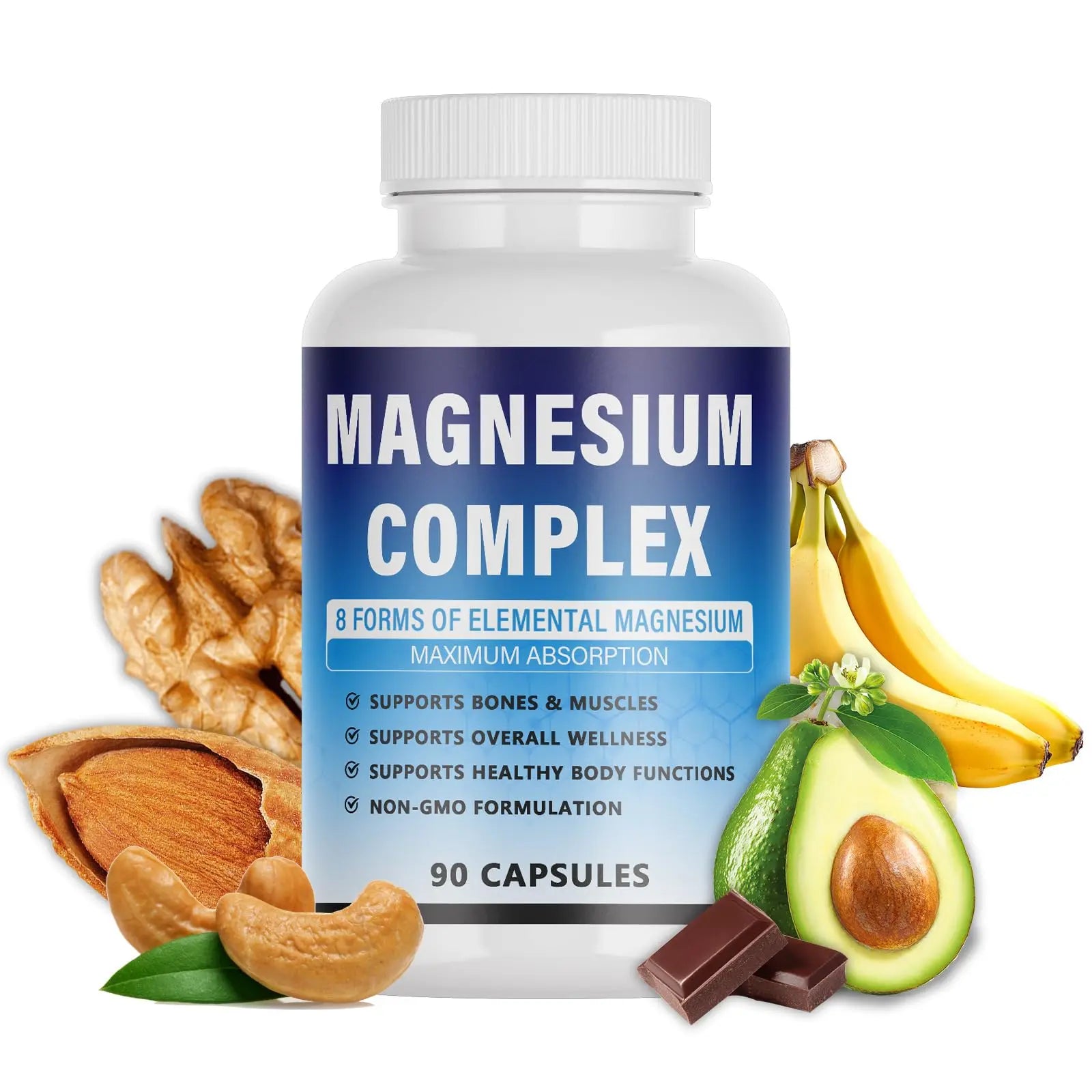 Magnesium Complex Supplement - 8 Elemental Magnesium 1000mg - Glycinate, Citrate, Malate, Taurate Chelated | Easy Absorption, Energy Support | Vegan Non-GMO, 90 Capsules (1pc) KFUKFU buy supplements canada