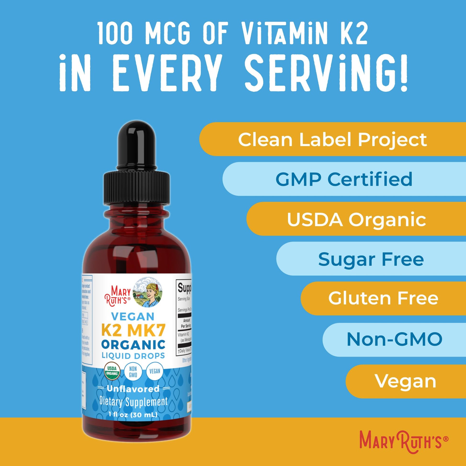 MaryRuth’s USDA Organic Vitamin K2 MK7 Liquid Drops for Adults & Kids | Sourced from Natto | Menaquinone- 7 | Vegan K2 Vitamin for Bone Health & Calcium Absorption | 1oz | Up to 90 Servings MARYRUTH'S buy supplements canada