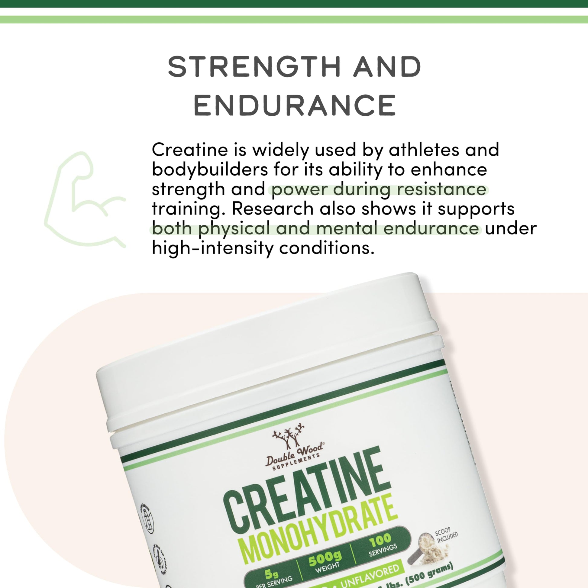 Creatine Monohydrate Powder 1.1lbs (100 Servings of 5 Grams Each) - No Fillers, Vegan Safe, Non-GMO, Gluten Free by Double Wood Double Wood Supplements buy supplements canada