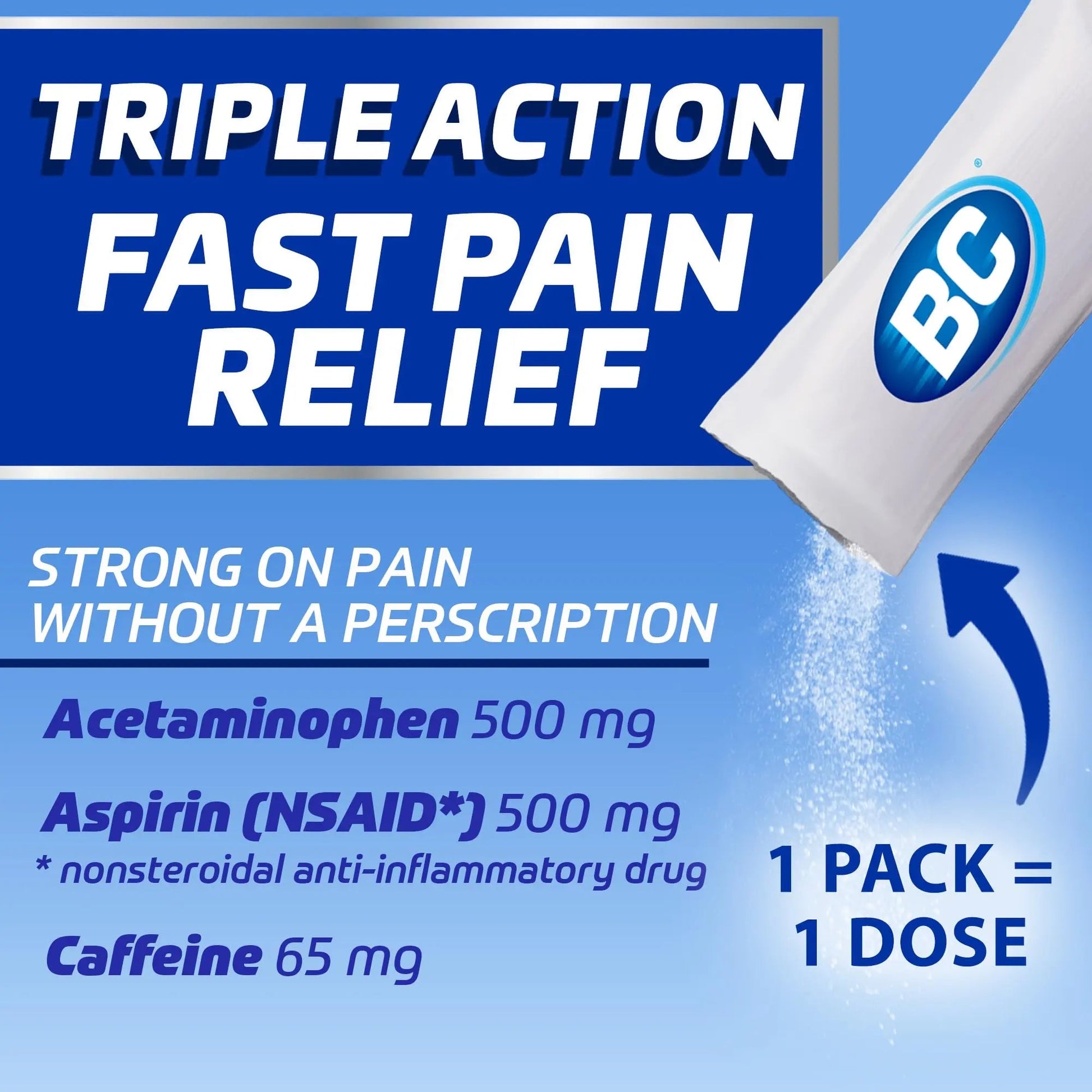 BC Max Strength Headache Relief Powder, Triple-Action Formula with Acetaminophen, Aspirin & Caffeine Eases Aches & Pains, Lemonade Flavor, 16 Count BC buy supplements canada