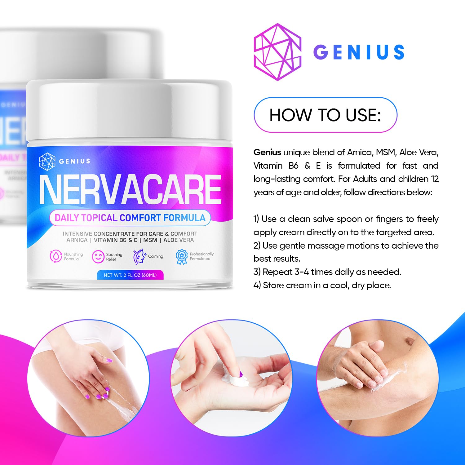Genius Nervacare – Neuropathy Cream for Feet, Hands, Legs & Toes – Nerve Comfort Cream with Menthol, Arnica, MSM, Vitamin B6, Aloe Vera – Fast-Absorbing, Non-Greasy 2Oz GENIUS CURE buy supplements canada