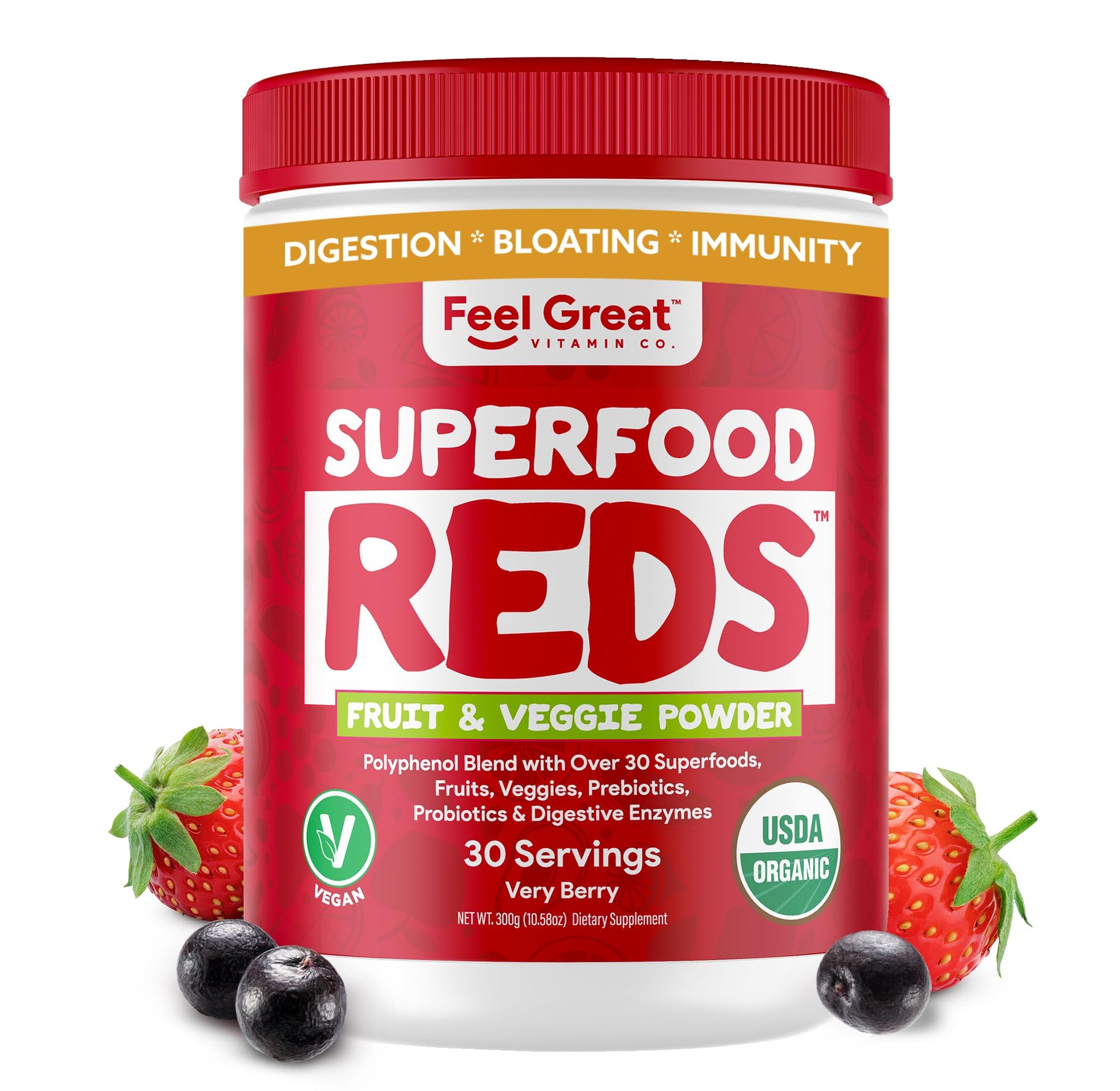 Feel Great Organic Superfood Reds Powder Packed with Beet Root Powder | Digestive Support Including Bloating Relief | Fruit and Veggie Polyphenols Supplement. The Feel Great Vitamin Company buy supplements canada