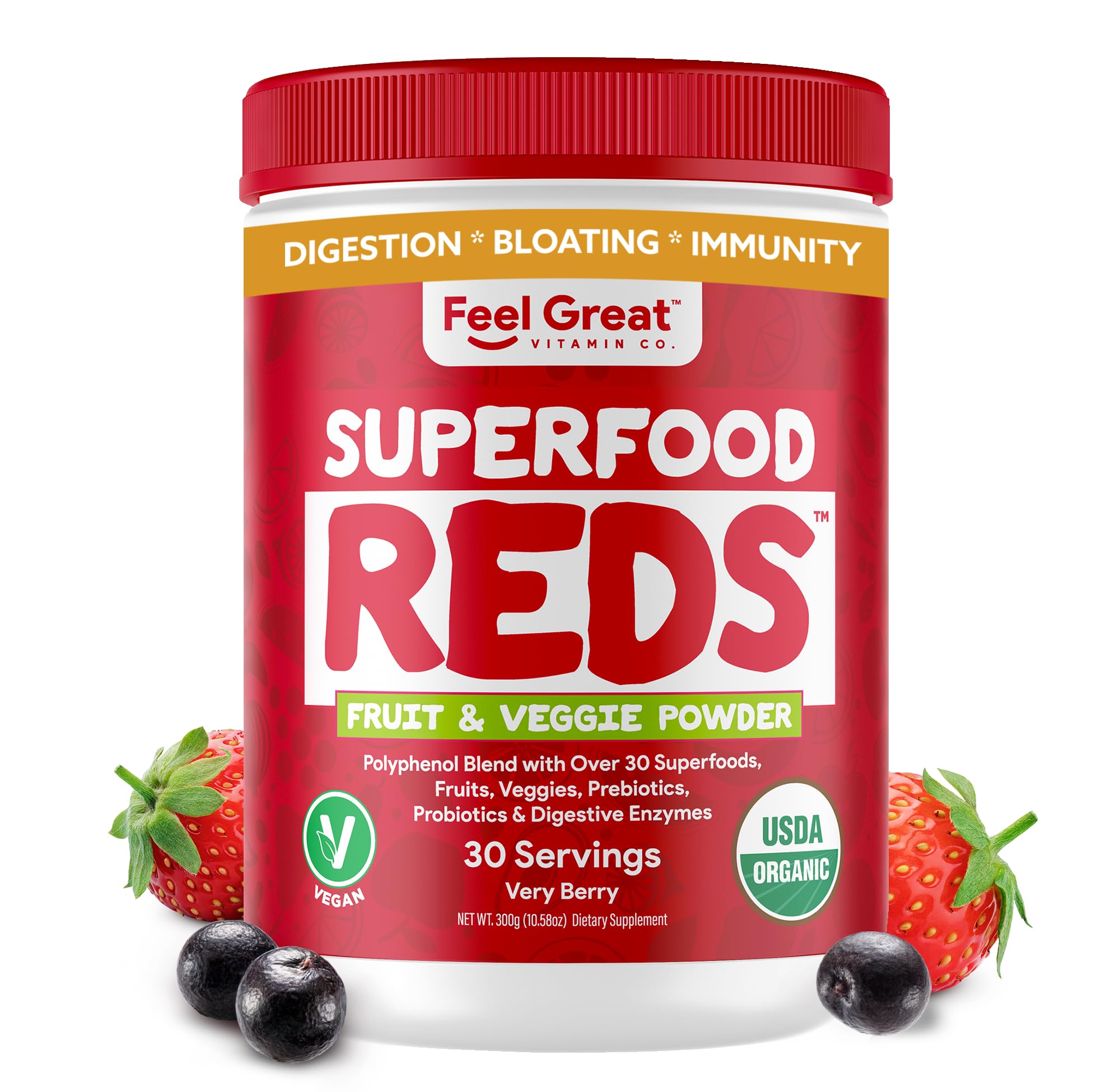 Feel Great Organic Superfood Reds Powder Packed with Beet Root Powder | Digestive Support Including Bloating Relief | Fruit and Veggie Polyphenols Supplement. The Feel Great Vitamin Company buy supplements canada