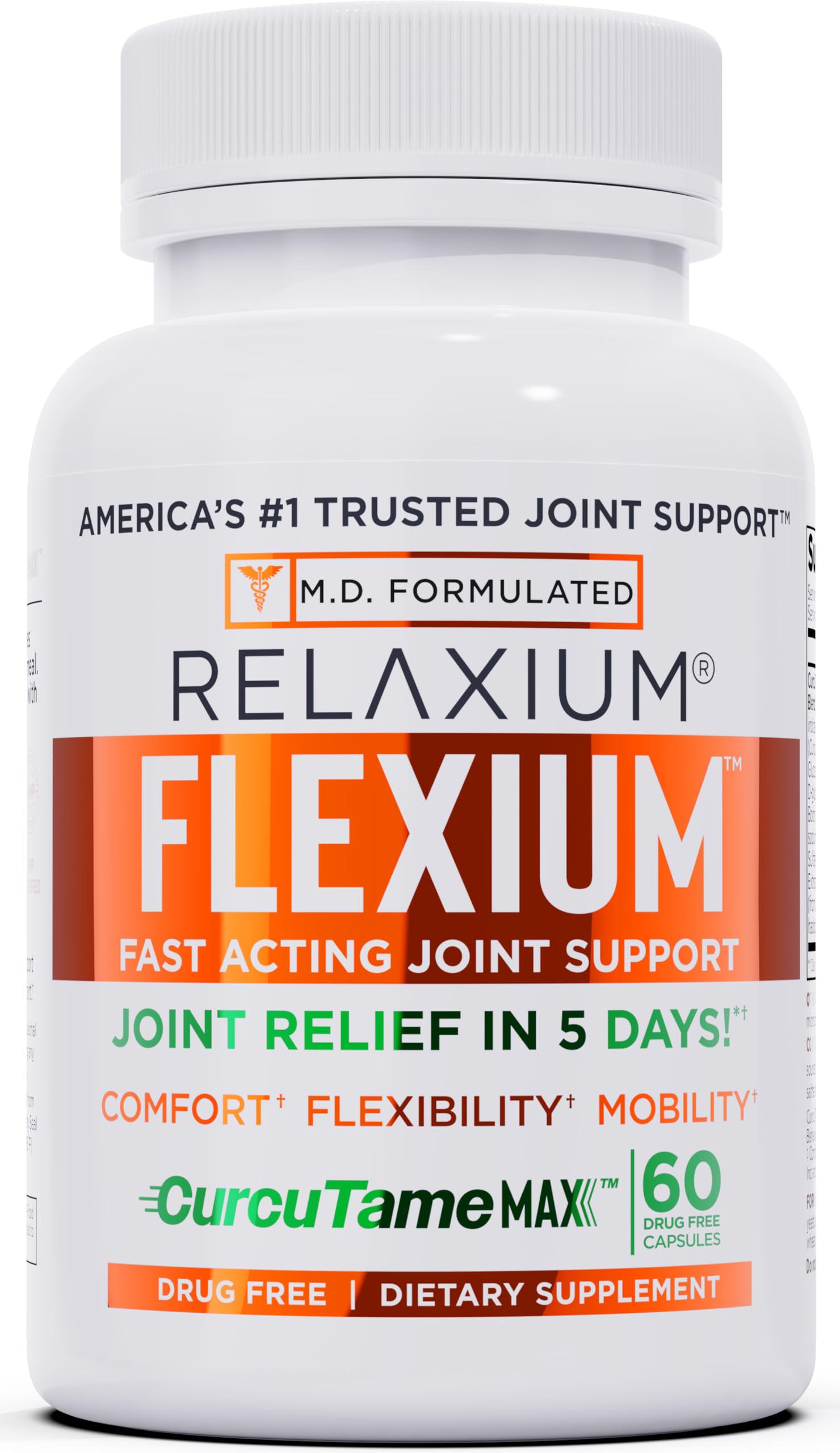 Relaxium Flexium Joint Support Supplement, Drug-Free, with CurcuTame Blend, Turmeric Supplement Formulated to Support Comfort and Mobility, 60 Capsules Relaxium buy supplements canada