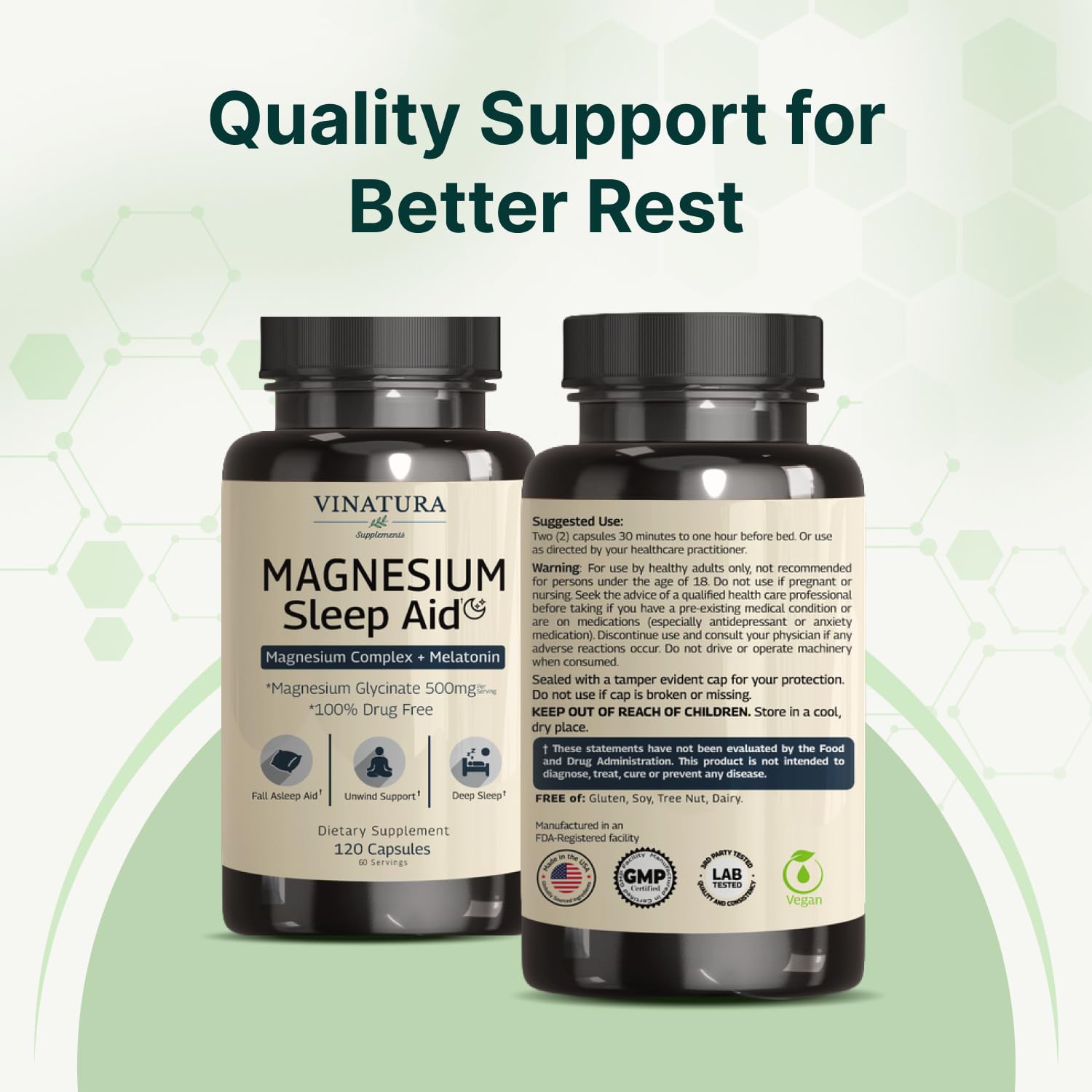 Magnesium Sleep Aid - Magnesium Glycinate Complex for Sleep with Melatonin Supplement - Glycinate 500mg, L-Theanine - 120 Capsules VINATURA buy supplements canada