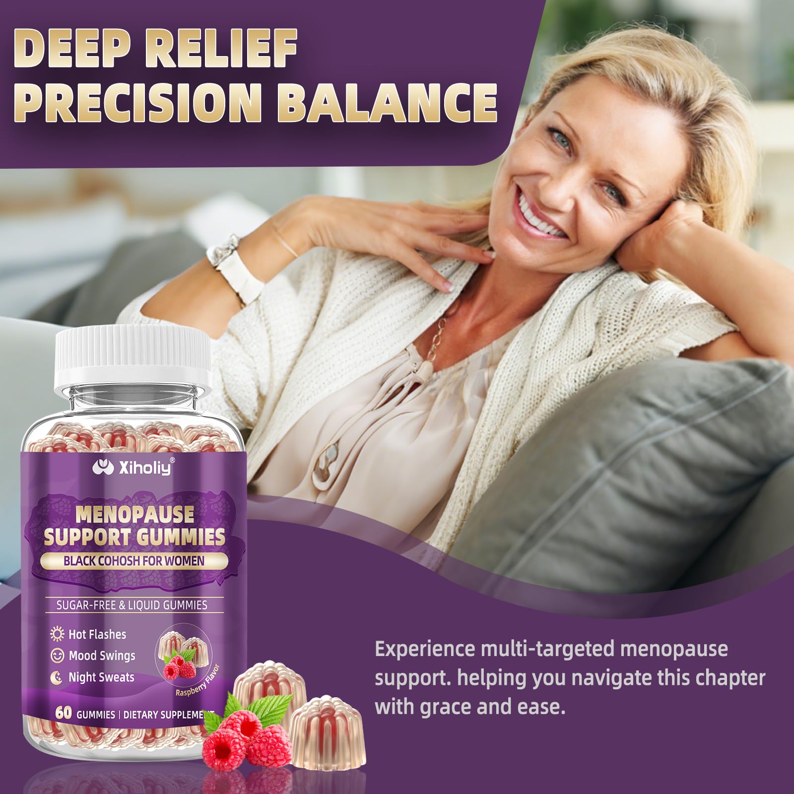 Menopause Supplements for Women with Black Cohosh, Menopause Relief Sugar Free Gummies for Hot Flashes, Natural Female Hormone Balance & Ashwagandha, Magnesium for Night Sweats, Mood Swings, 60 Count XIHOLIY buy supplements canada