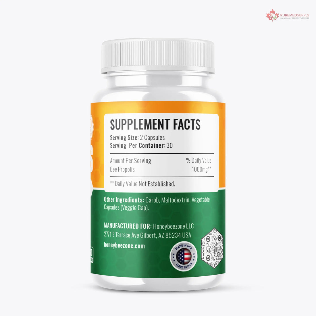 HONEYBEEZONE-Bee Propolis Capsules – 100% Natural Energy and Immune Support Supplement | Non-GMO, Gluten-Free, 60 Easy-to-Swallow Veggie Capsules HONEYBEEZONE buy supplements canada