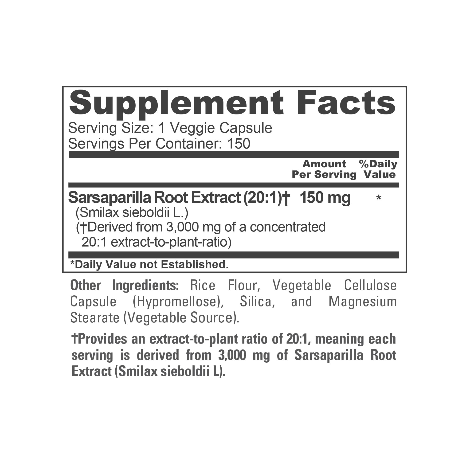 NusaPure Sarsaparilla Root 20:1 Extract - Suitable for Vegetarian/Vegan, Non - GMO - 3000 mg - 150 Capsules NusaPure buy supplements canada