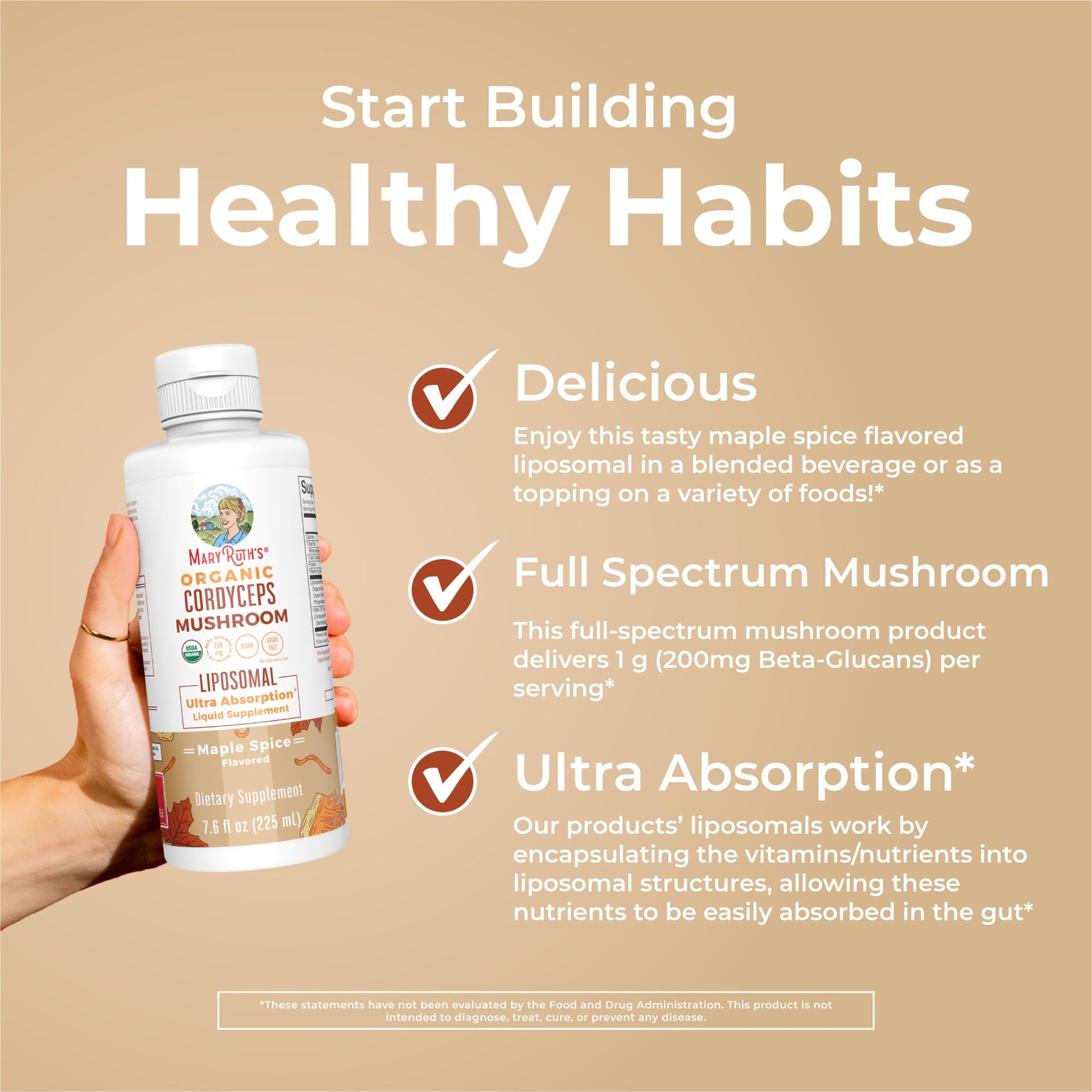 MaryRuth Organics Cordyceps Mushroom Supplement | Ultra Absorption Liposomal | Full Spectrum Mushroom | 200mg Beta-Glucans Per Serving | USDA Organic | Vegan | 7.6 oz | 15 Servings MARYRUTH'S buy supplements canada