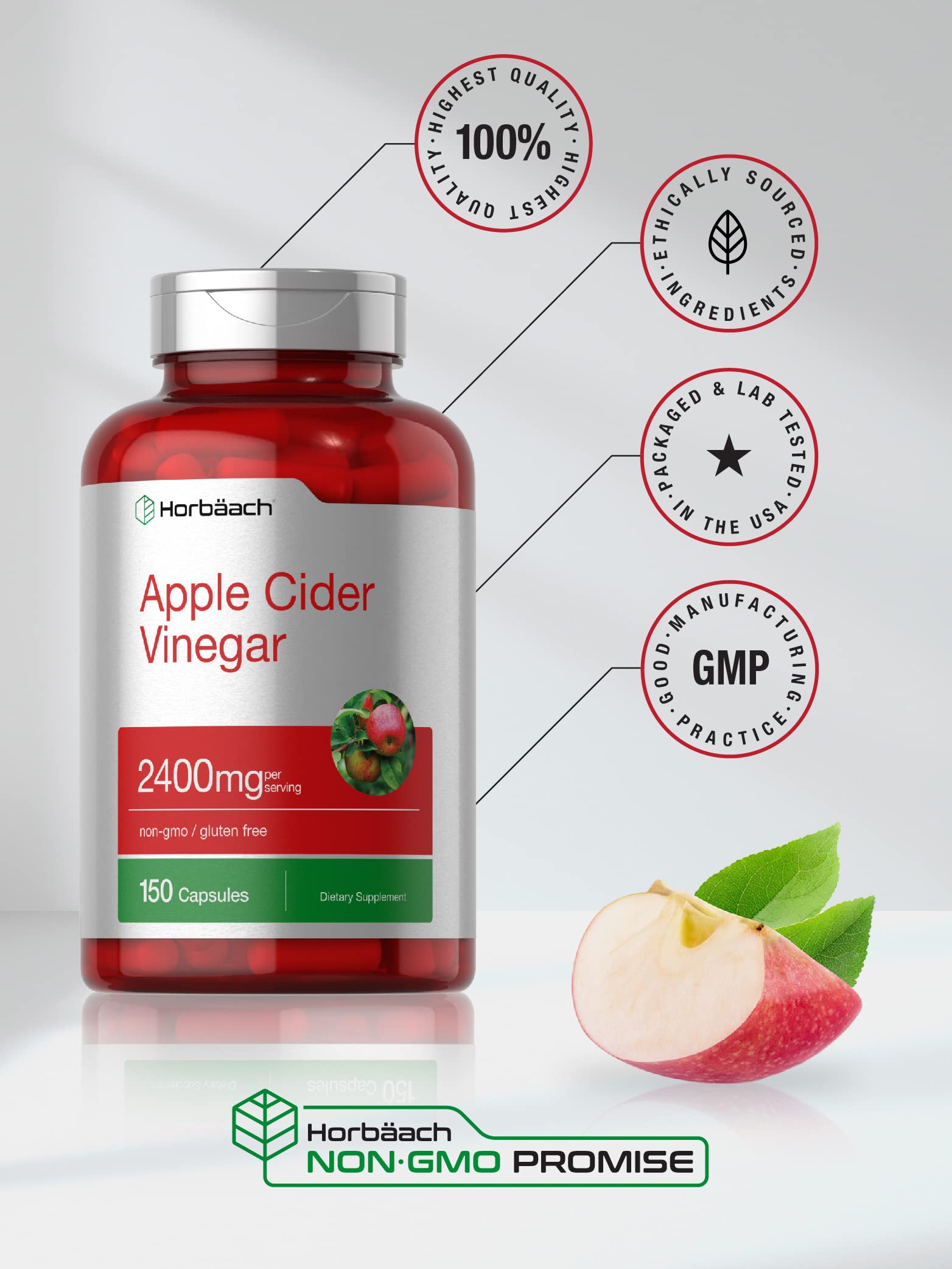 Apple Cider Vinegar Capsules | 2400mg | 150 Count | Non-GMO, Gluten Horbäach buy supplements canada
