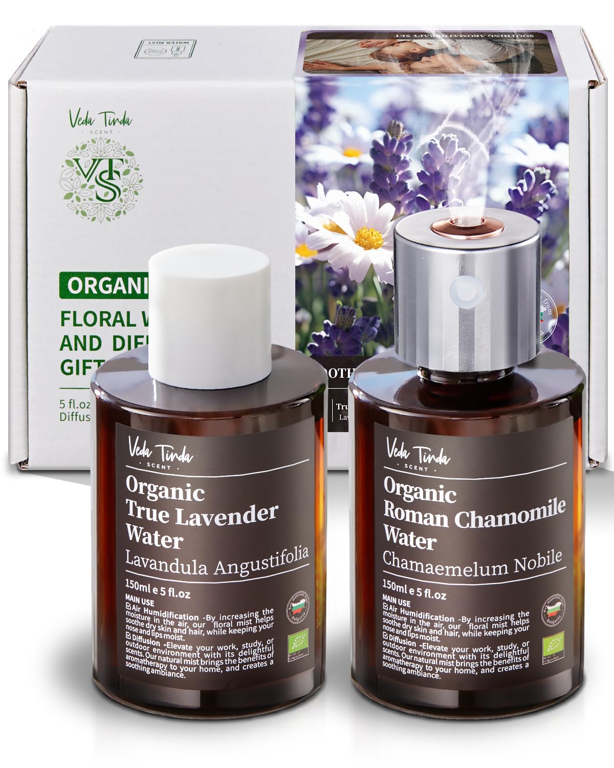 VTS Organic Lavender Water and Roman Chamomile Floral Water with Diffuser, Aromatherapy Air VEDA TINDA SCENT buy supplements canada