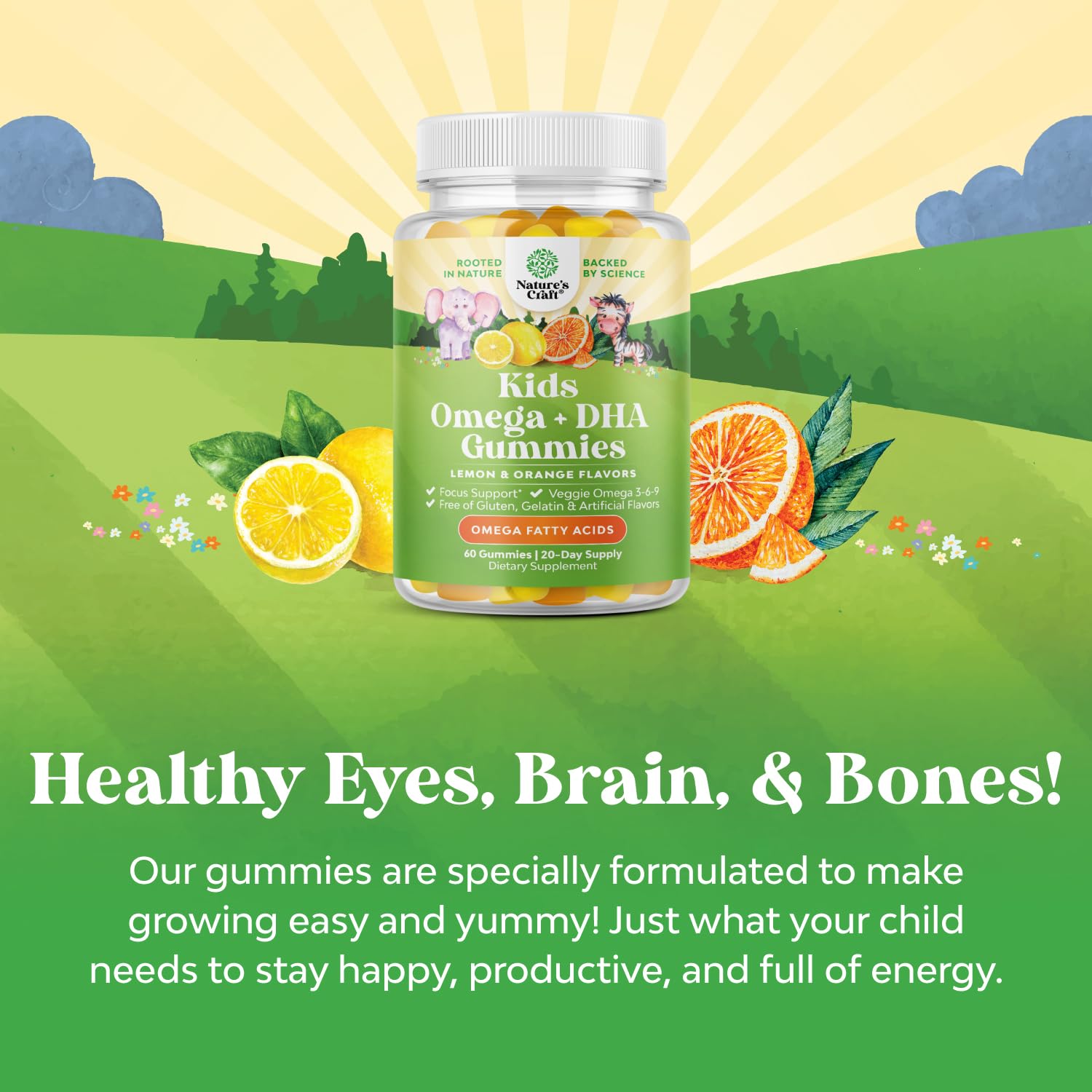 Bundle of Kids DHA Omega 3 Gummies - Fatty Acids Omega 3 6 9 for Brain Immune Strength Vision Focus Support and Liquid Multivitamin for Kids Immunity Support Natures Craft buy supplements canada