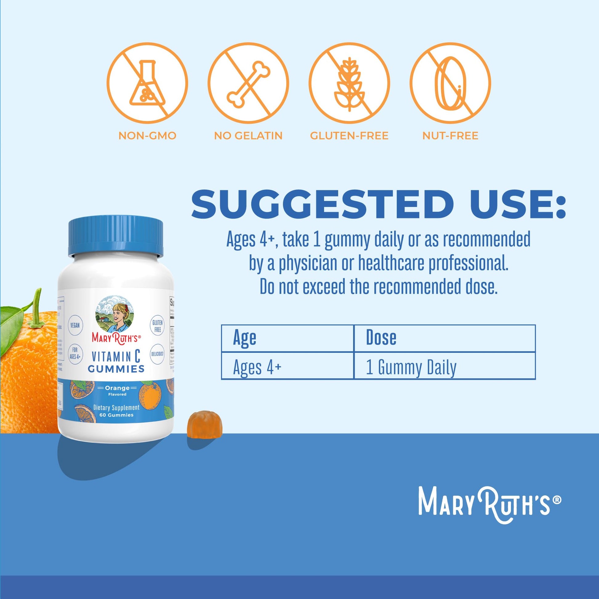 MaryRuth Organics Vegan Vitamin C Gummies | 2 Month Supply | Immune Support Supplement for Adults & Kids | Chewable Vitamin C Gummy Vitamins | Non-GMO | Pectin Based | 60 Count MARYRUTH'S buy supplements canada