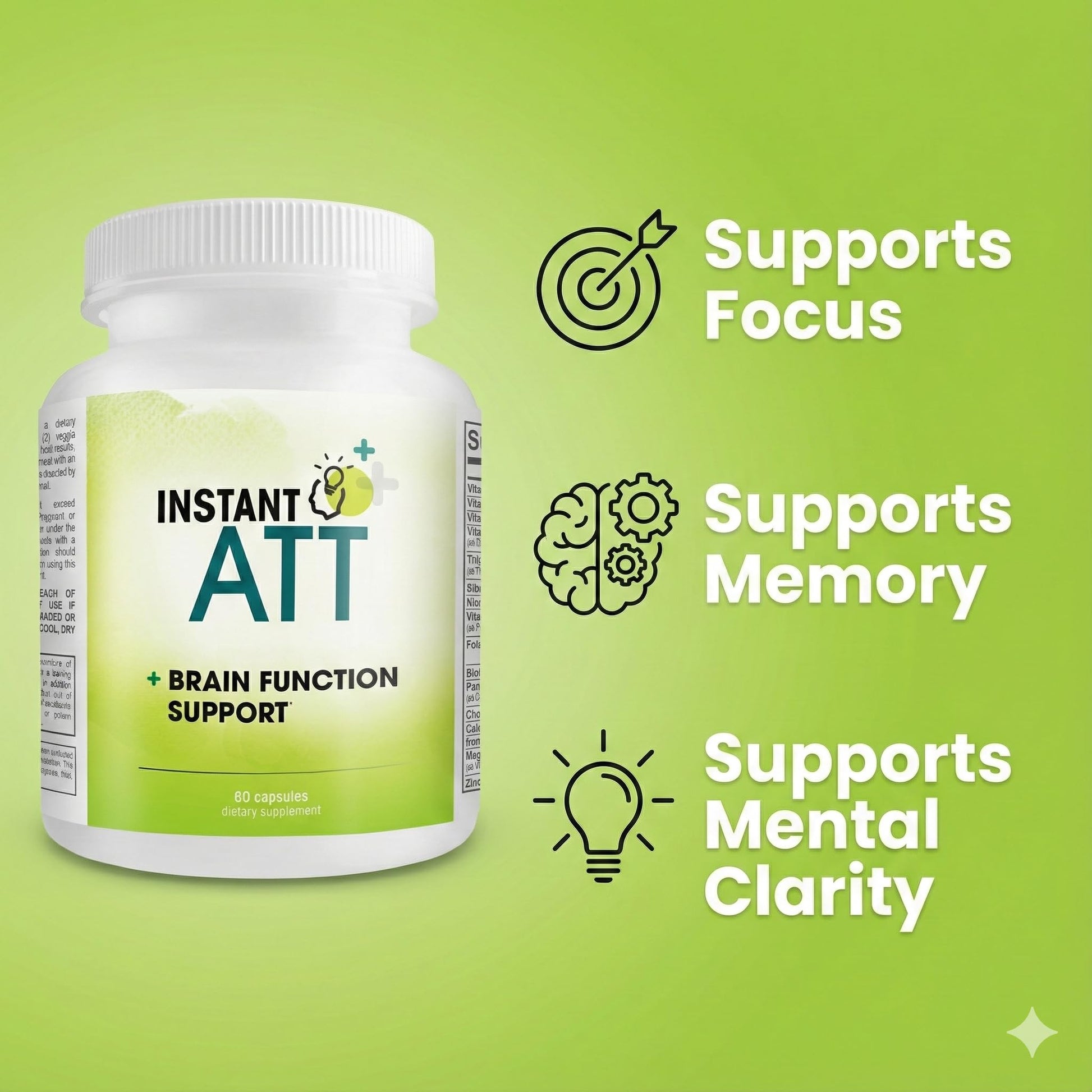 InstantATT - 7-in-1 Caffeine Free Nootropic All-Natural Brain, Focus, Memory Supplement (60 Capsules) Instant Brands buy supplements canada