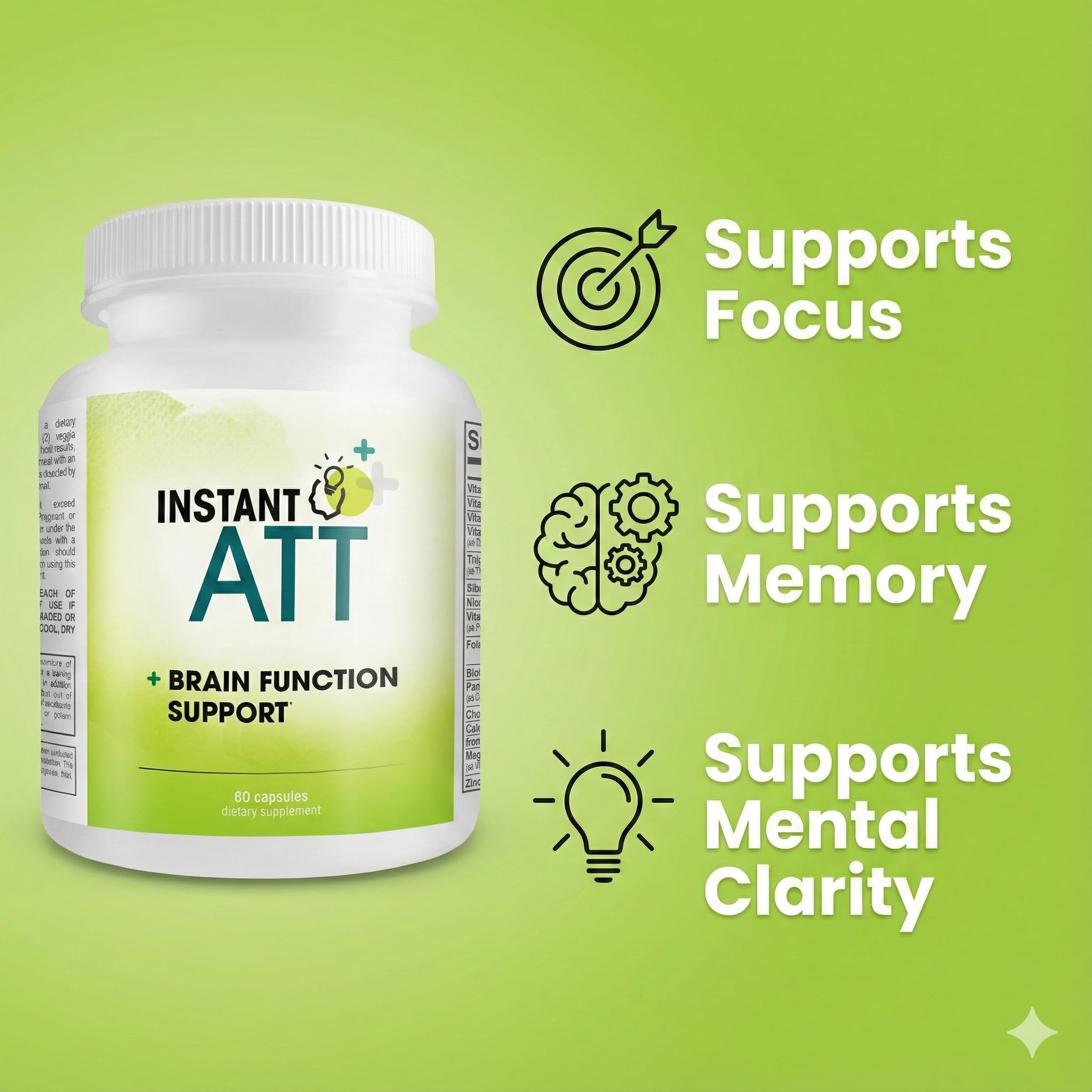 InstantATT - 7-in-1 Caffeine Free Nootropic All-Natural Brain, Focus, Memory Supplement (60 Capsules) Instant Brands buy supplements canada