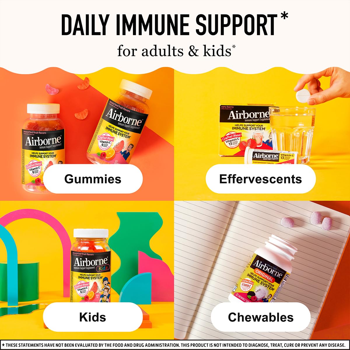 Airborne 750mg Vitamin C Immune Support Supplement Gummies for Adults, Assorted Fruit Flavor, Gluten Free Crafted Blend with Powerful Antioxidants Vitamins A C & E, 42 Gummies (2 Pack) Airborne buy supplements canada