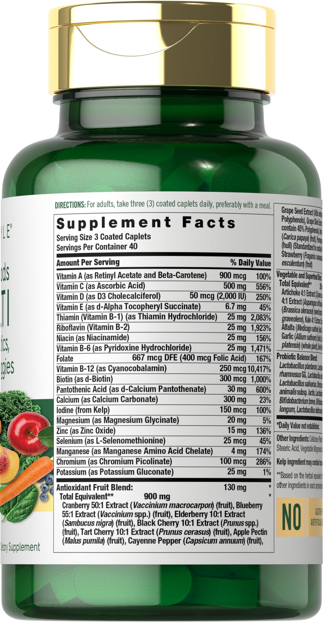 Carlyle Fruits and Veggies Supplement | 120 Count | Superfood Multivitamin with Probiotics | Made with 20 Fruits and Vegetables | Non-GMO & Gluten Free Carlyle buy supplements canada
