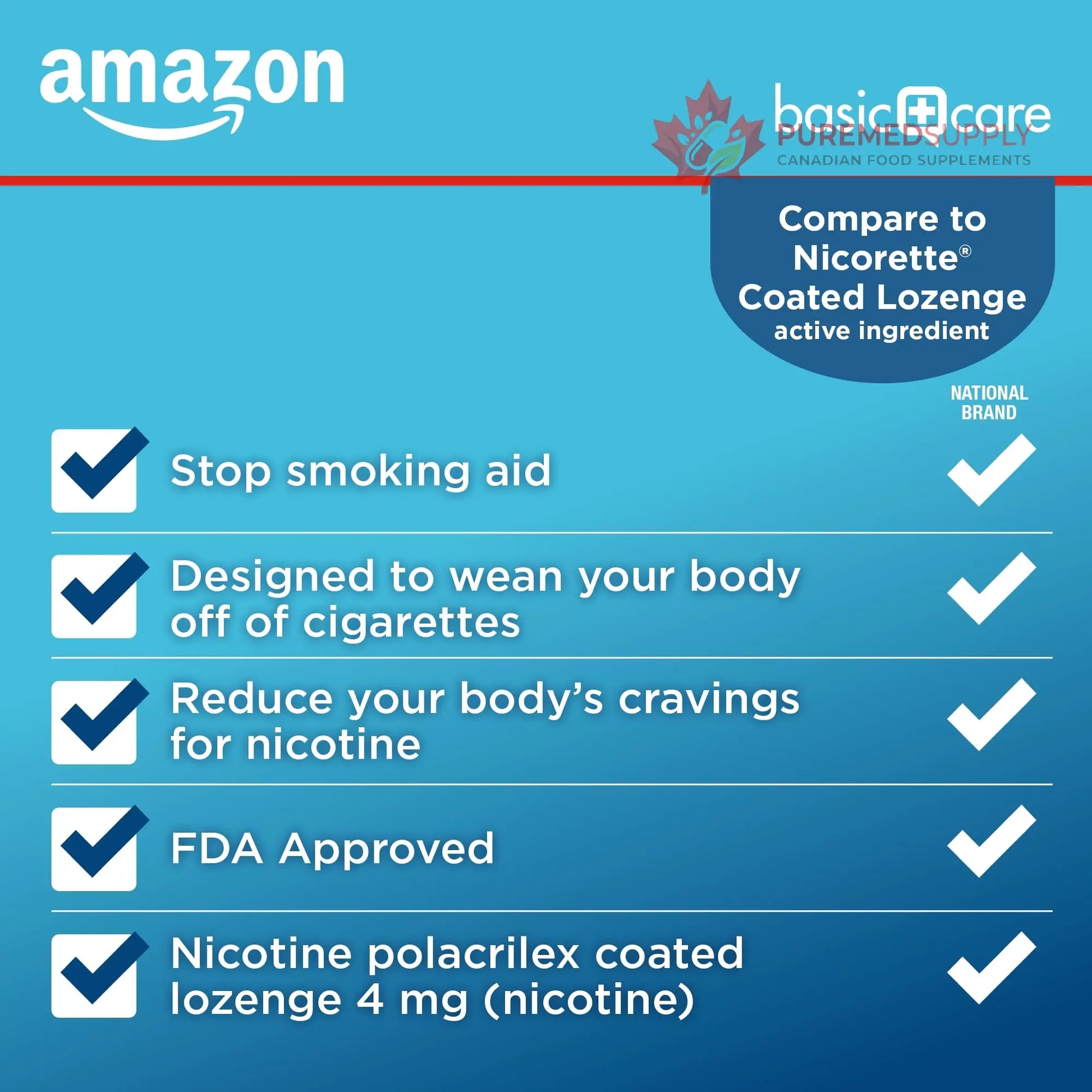 Amazon Basic Care Coated Ice Mint Nicotine Polacrilex Lozenges, 4 mg, Stop Smoking Aid, 120 Count Amazon Basic Care buy supplements canada