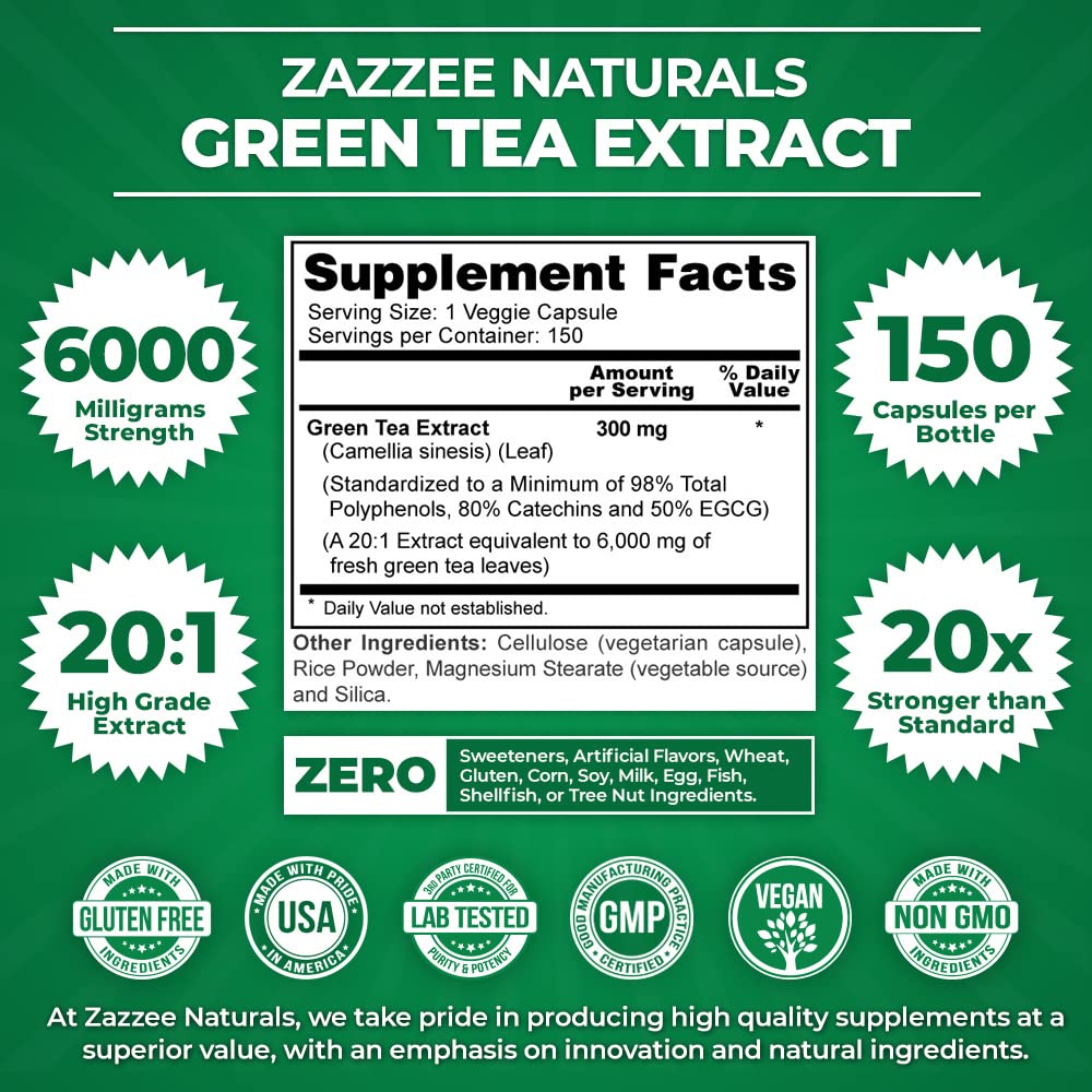 Zazzee Extra Strength Green Tea 20:1 Extract, 6000 mg Strength, 50% EGCG Zazzee buy supplements canada