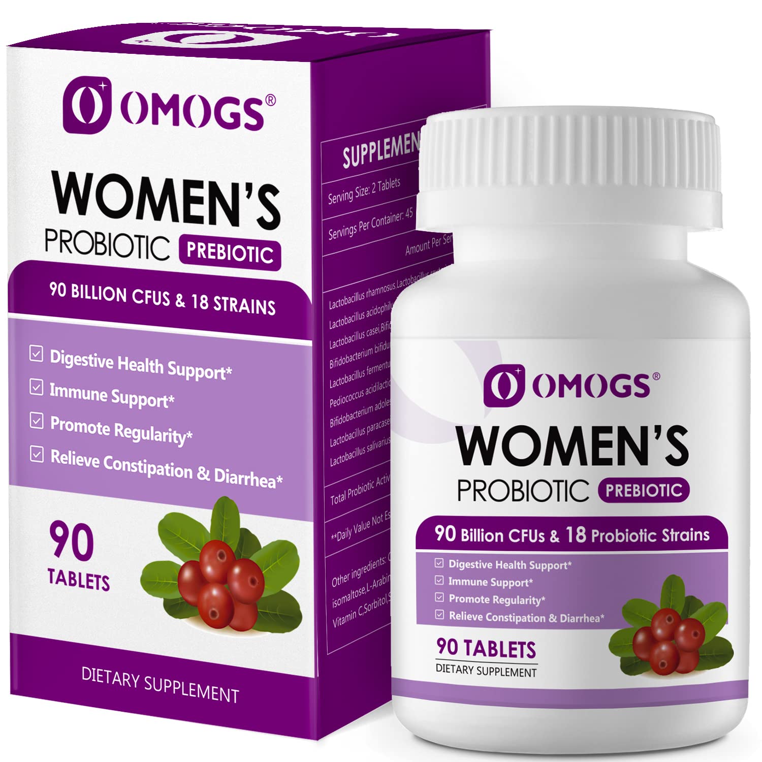 OMOGS Women's Probiotic, with Cranberry Extract, Organic Prebiotics & Vitamin C, 90 Billion CFUs,18 Strains, Help for Boost Immune, Digestive, Gut Health & Women's Health OMOGS buy supplements canada