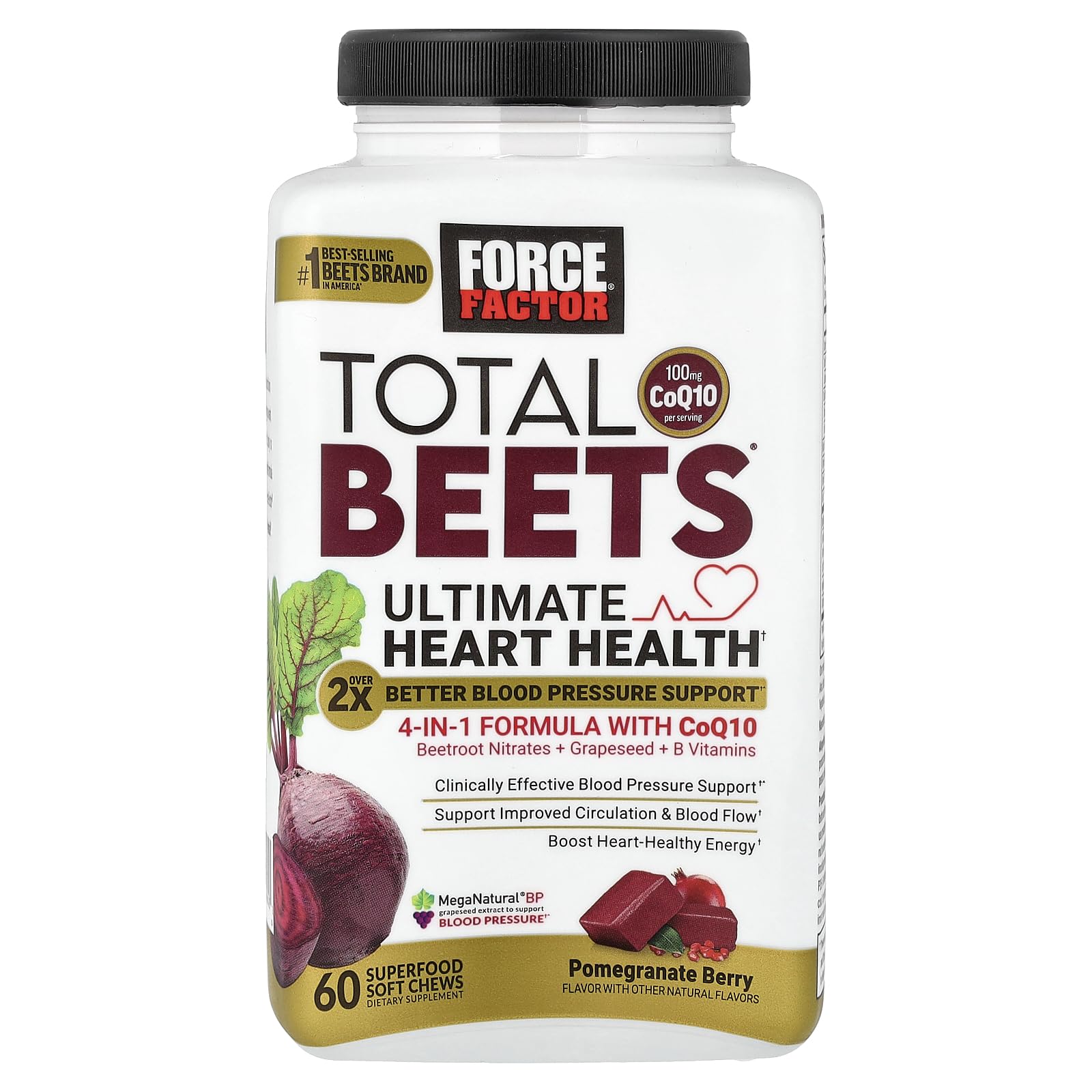 Force Factor Total Beets Ultimate Heart Health Chews for Blood Pressure Support, with Beetroot Powder, CoQ10, B Vitamins & Grapeseed Extract for Blood Flow & Energy Force Factor buy supplements canada