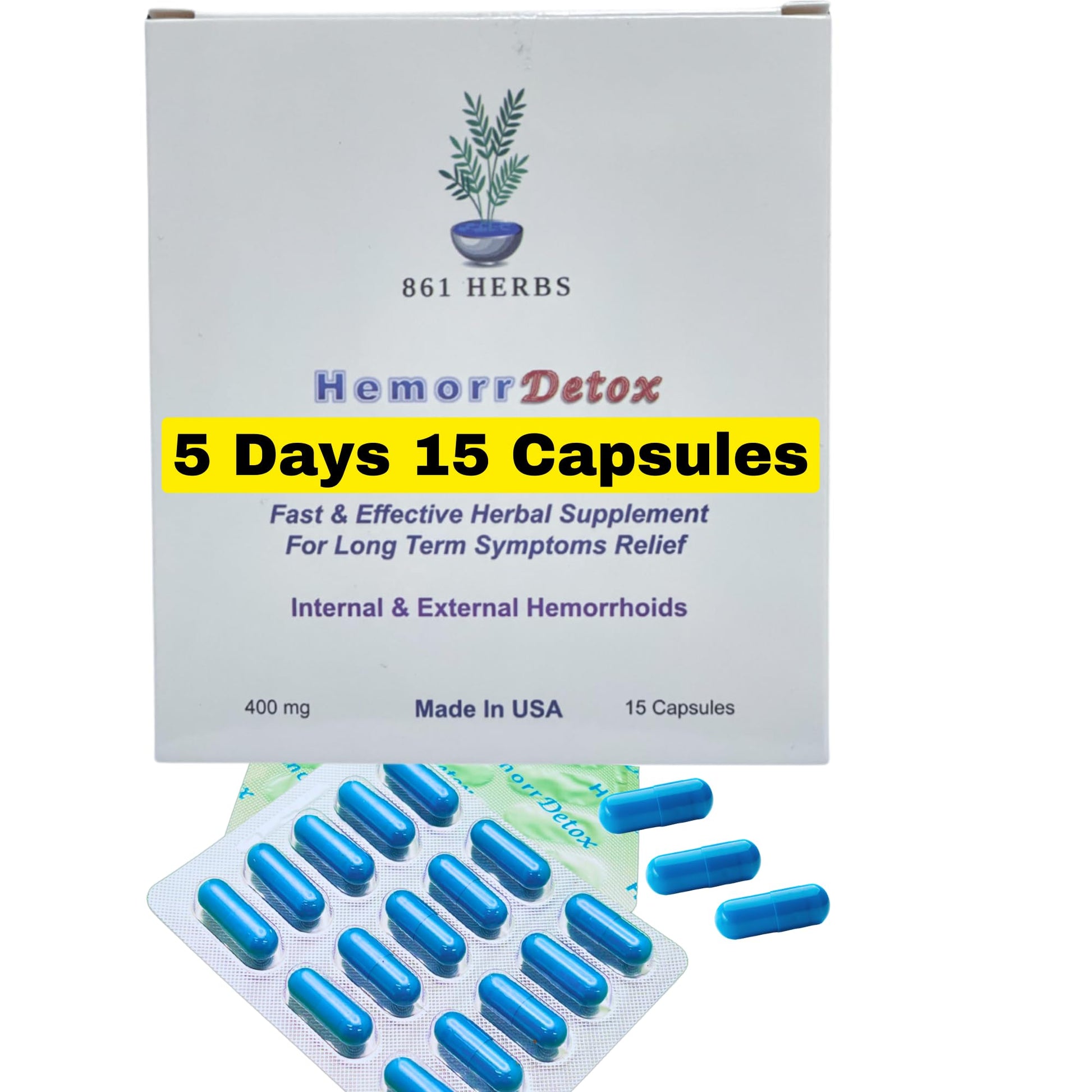 '-5-Day 15 Capsules, Fast & Long-Term Relief, Natual Herbs Formula Remedy, Address Root Causes of Hemorrhoids. 861 HERBSBuy Supplements Australia