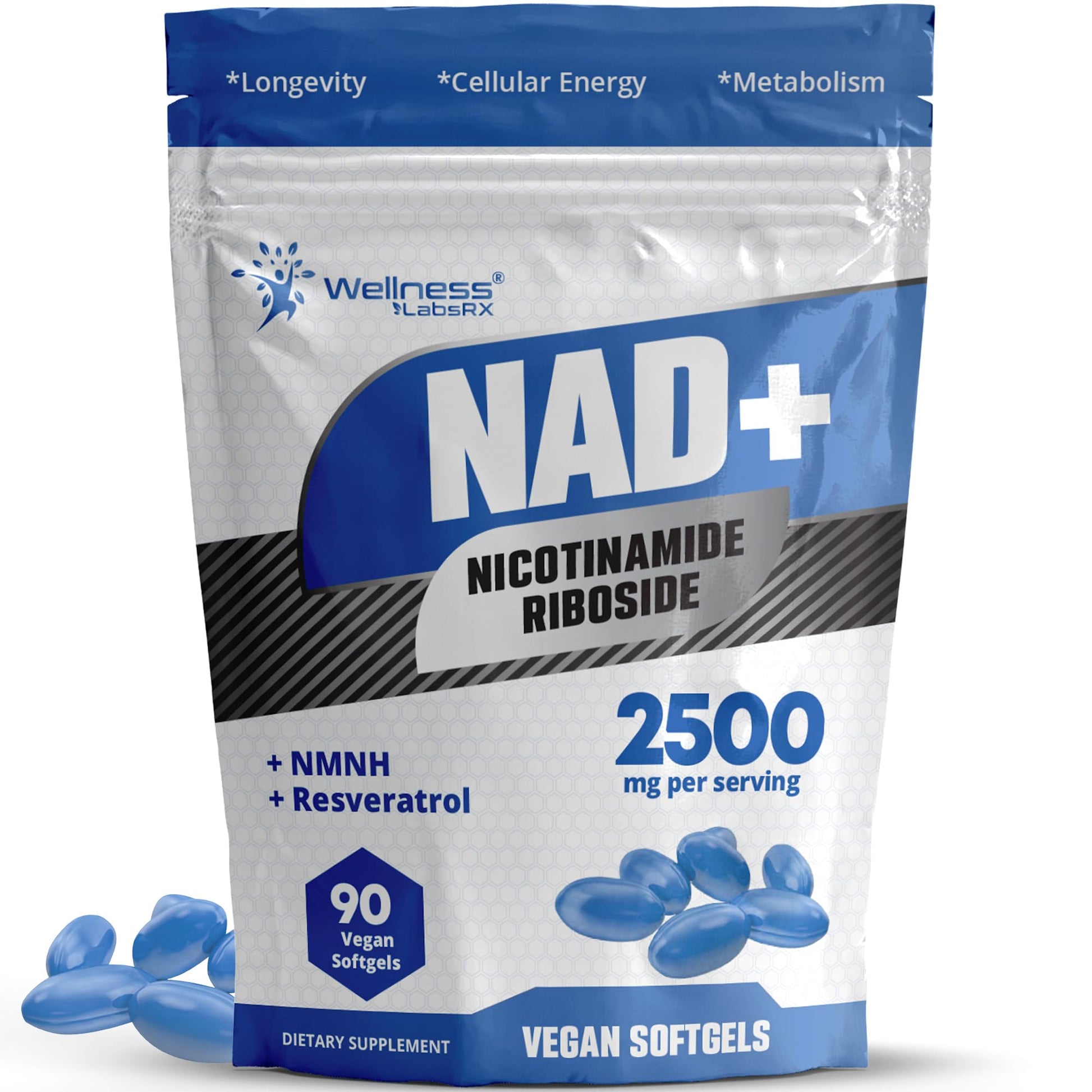 WELLNESS LABSRX NAD+ Supplement - Third-Party Tested NMNH Supplement Softgels, NAD Resveratrol 2500mg NAD Supplements for Anti-Aging, Longevity, and Cellular Health Support - Made in USA WELLNESS LABSRX buy supplements canada